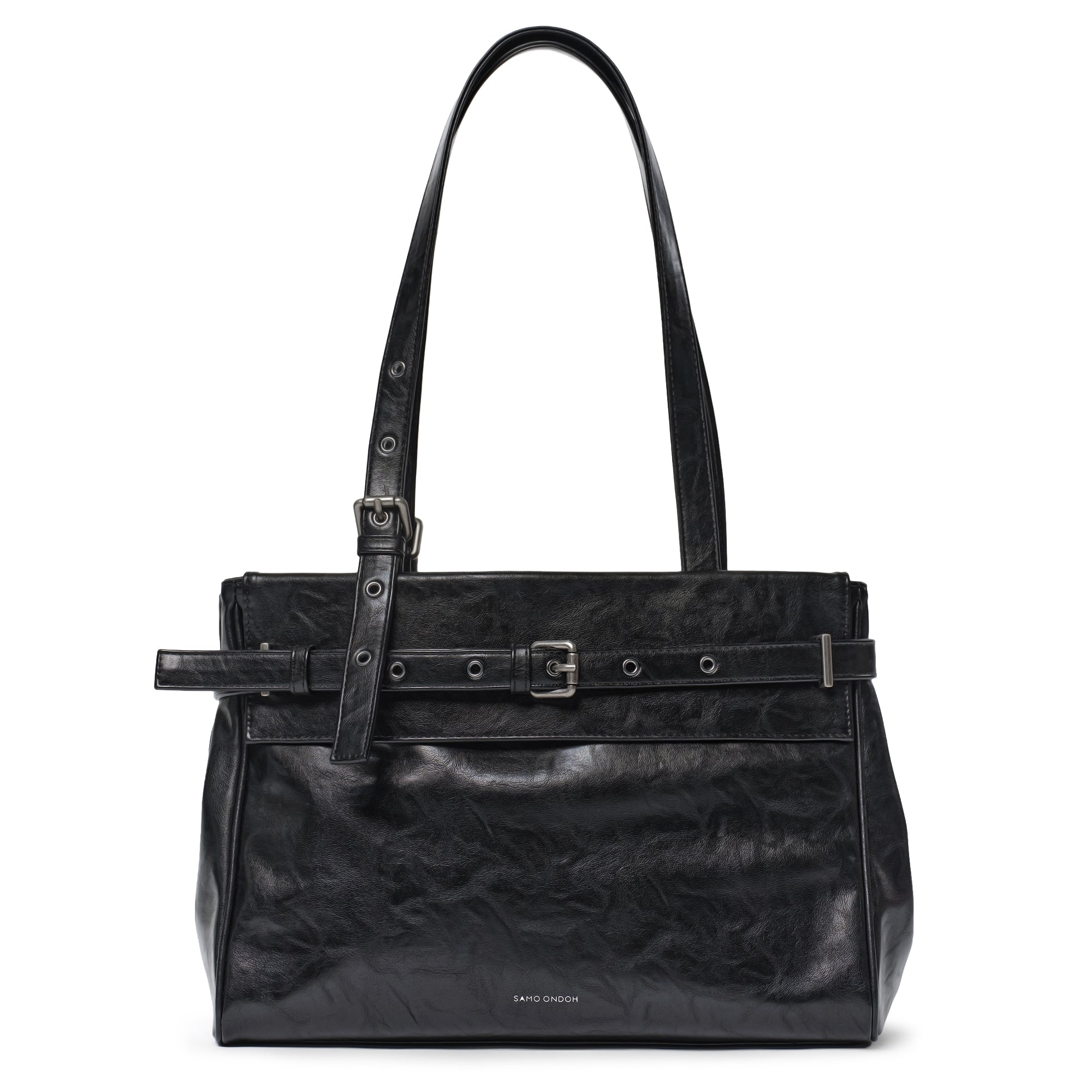 belt flap bag M baked black