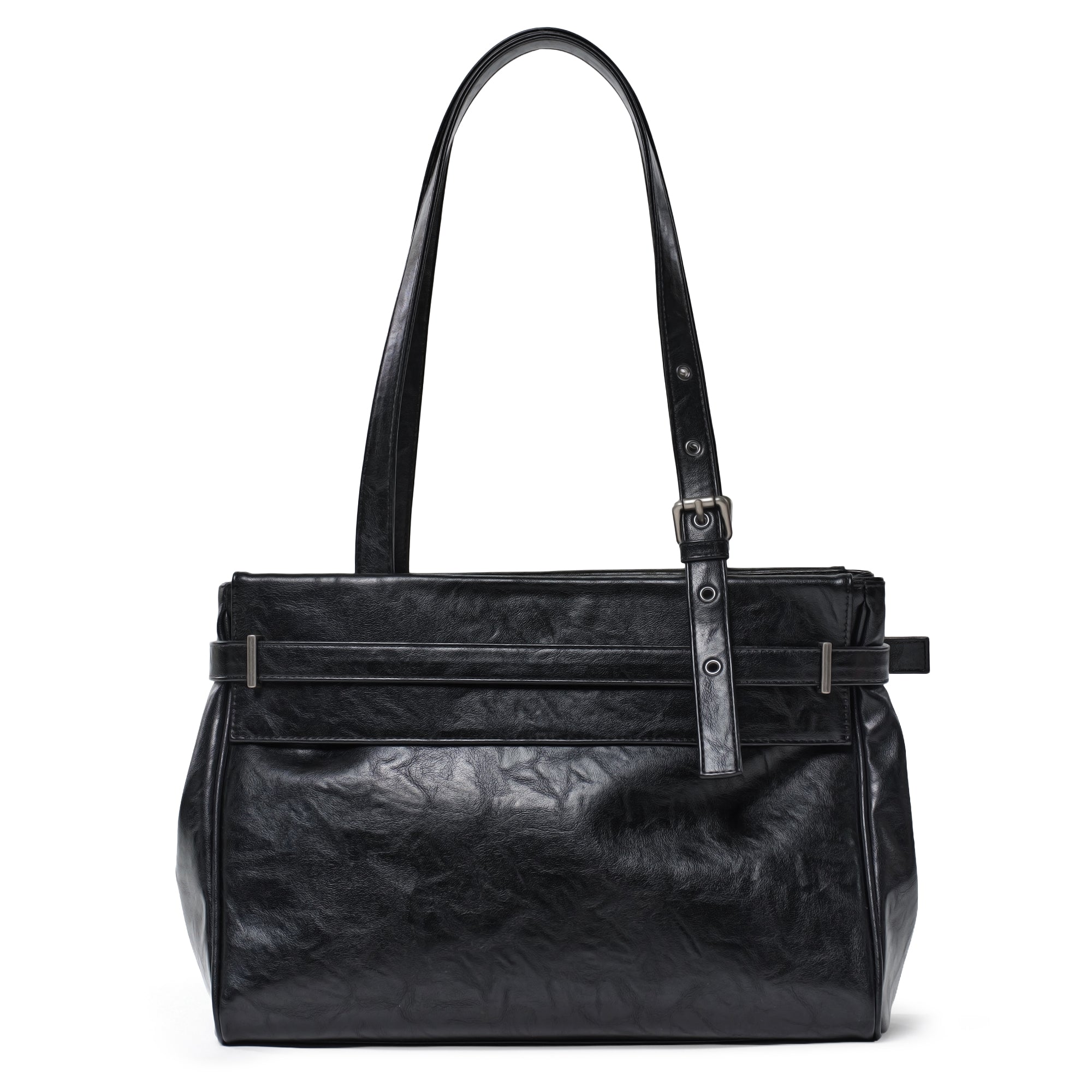 belt flap bag M baked black