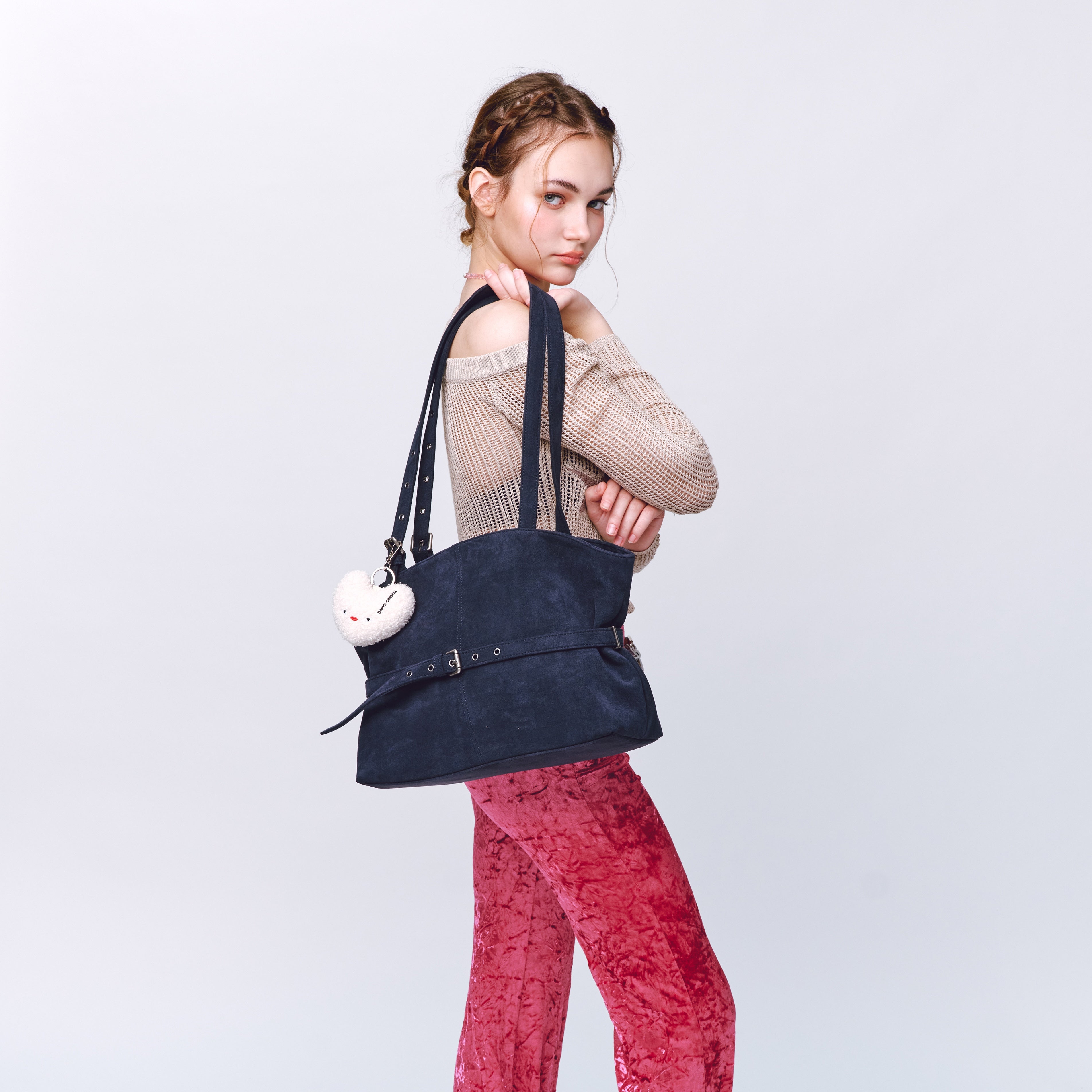 le belt bag L suede navy