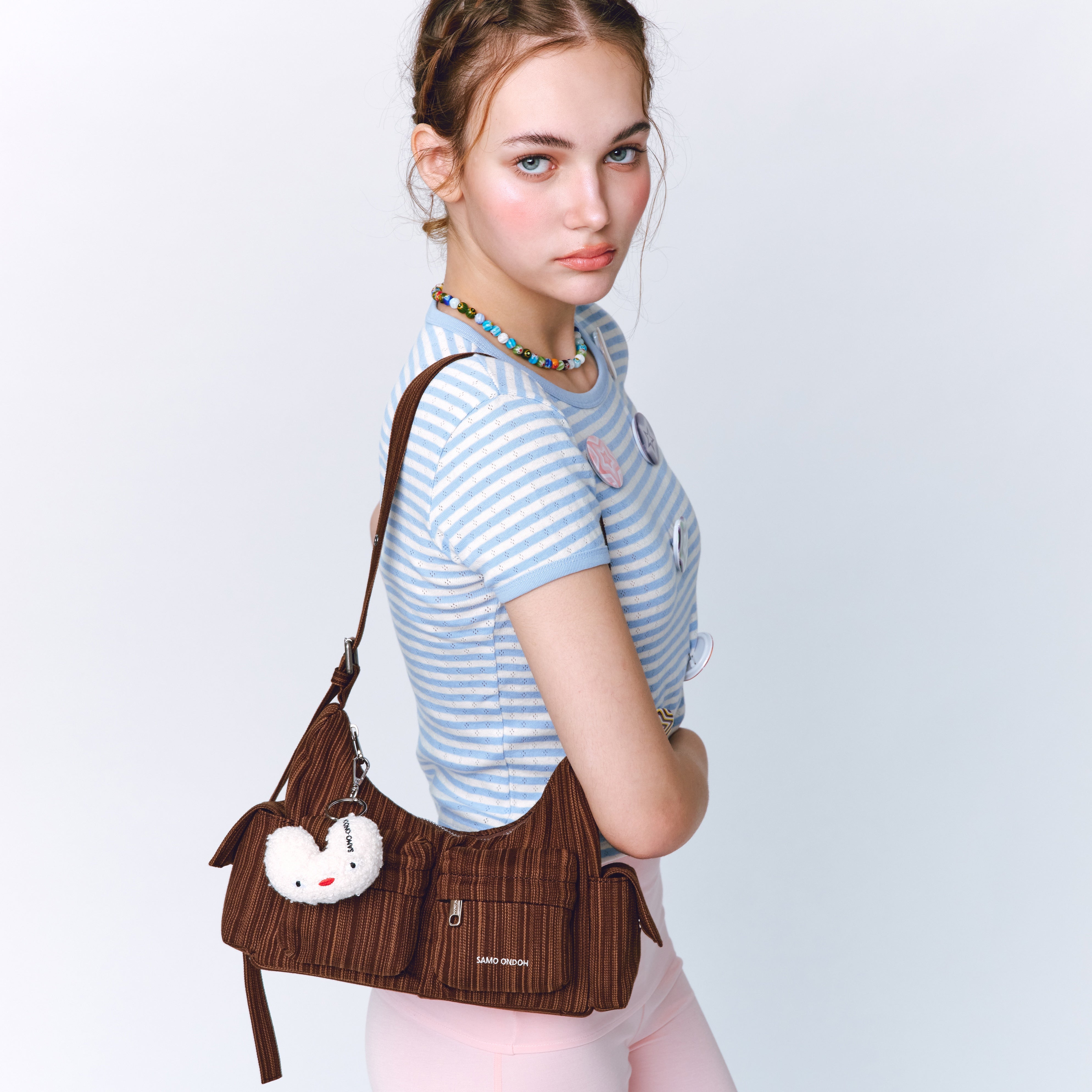 pocket mug bag M stripe brown