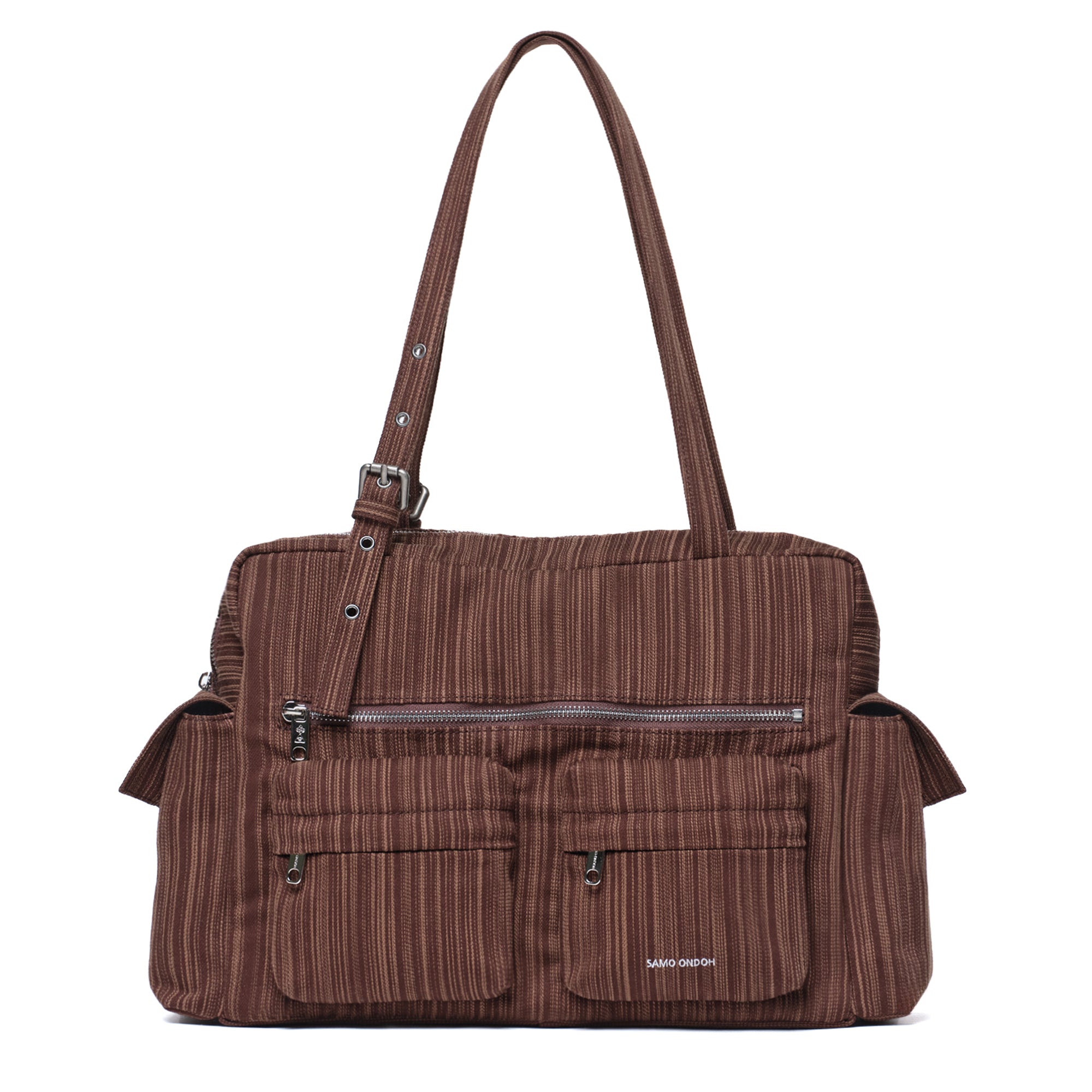 pocket utility bag L stripe brown