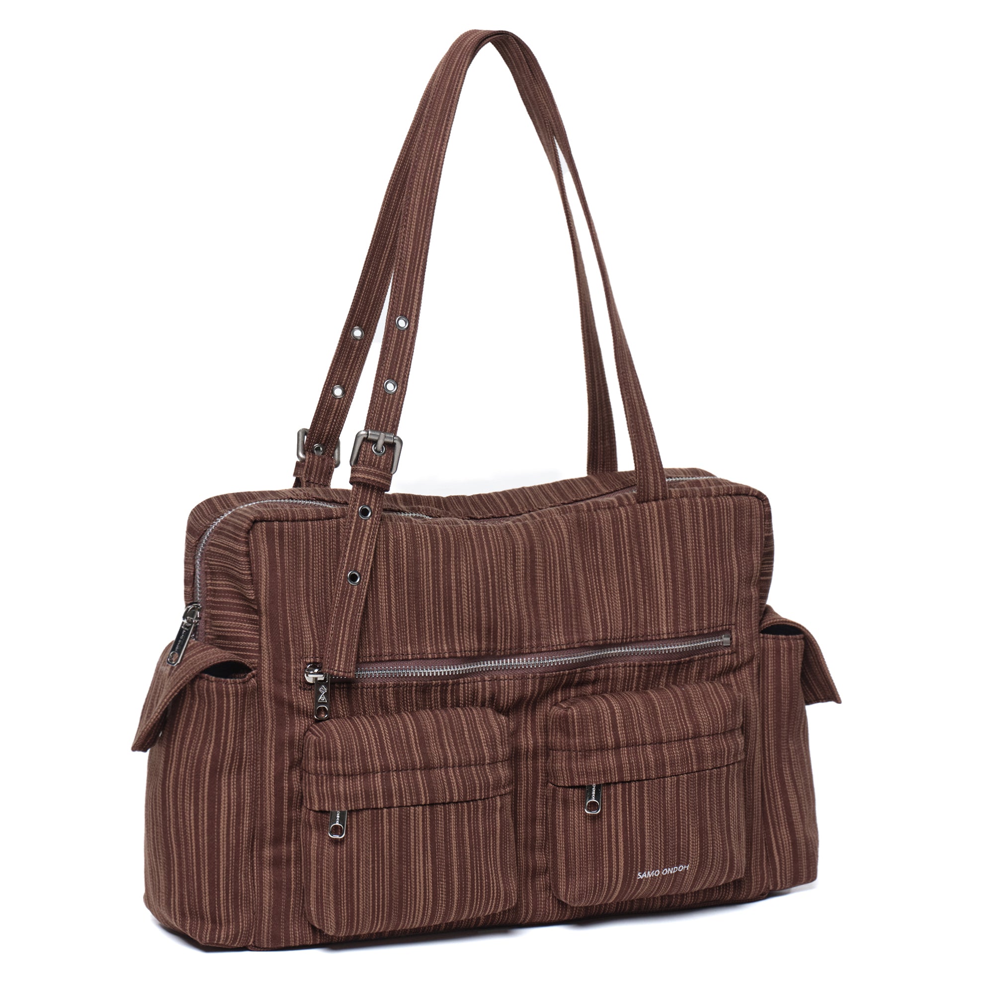 pocket utility bag L stripe brown