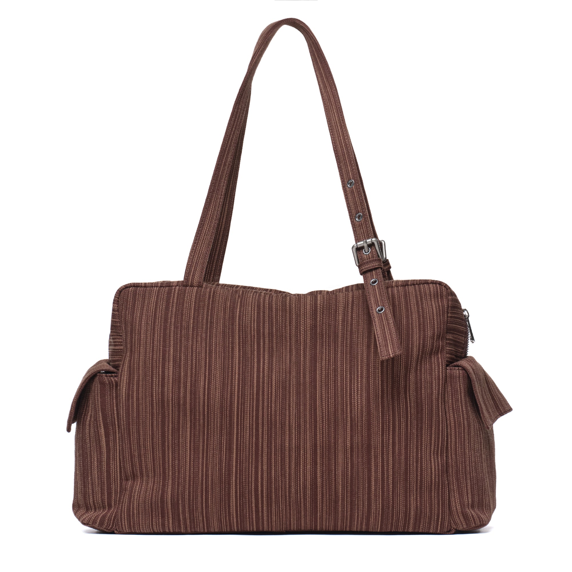 pocket utility bag L stripe brown