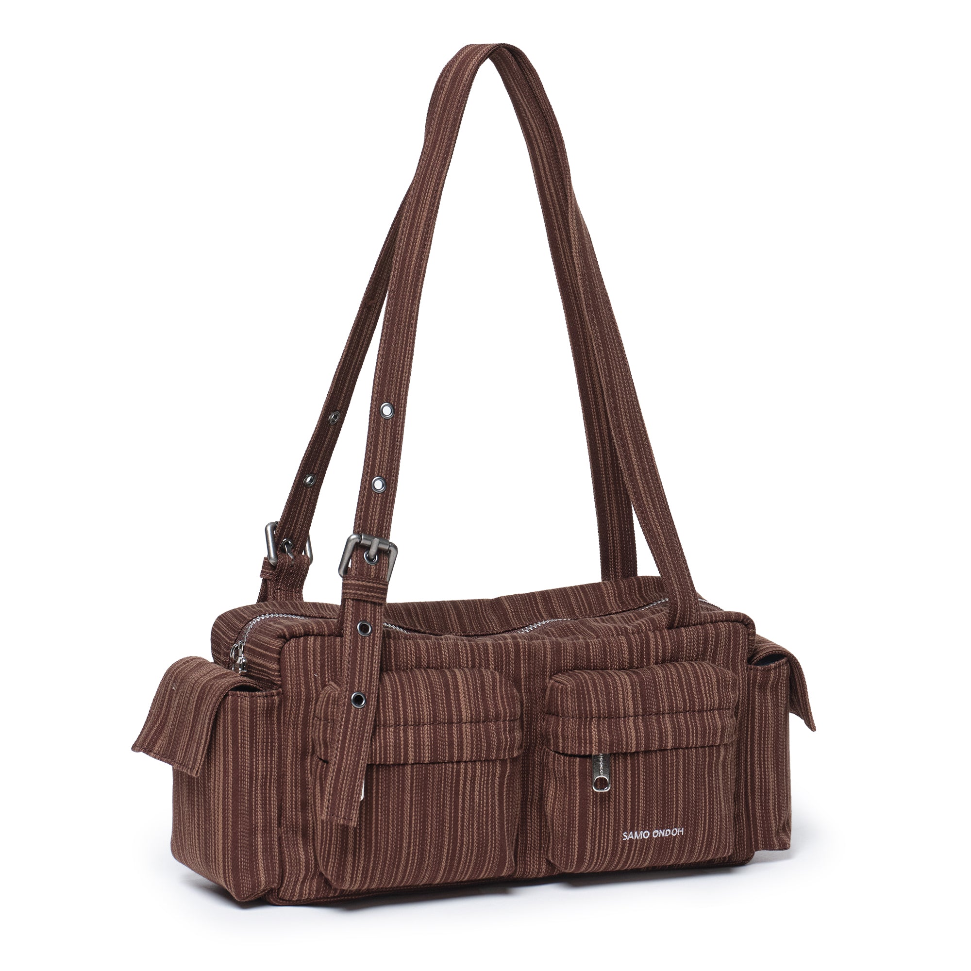pocket utility bag M stripe brown