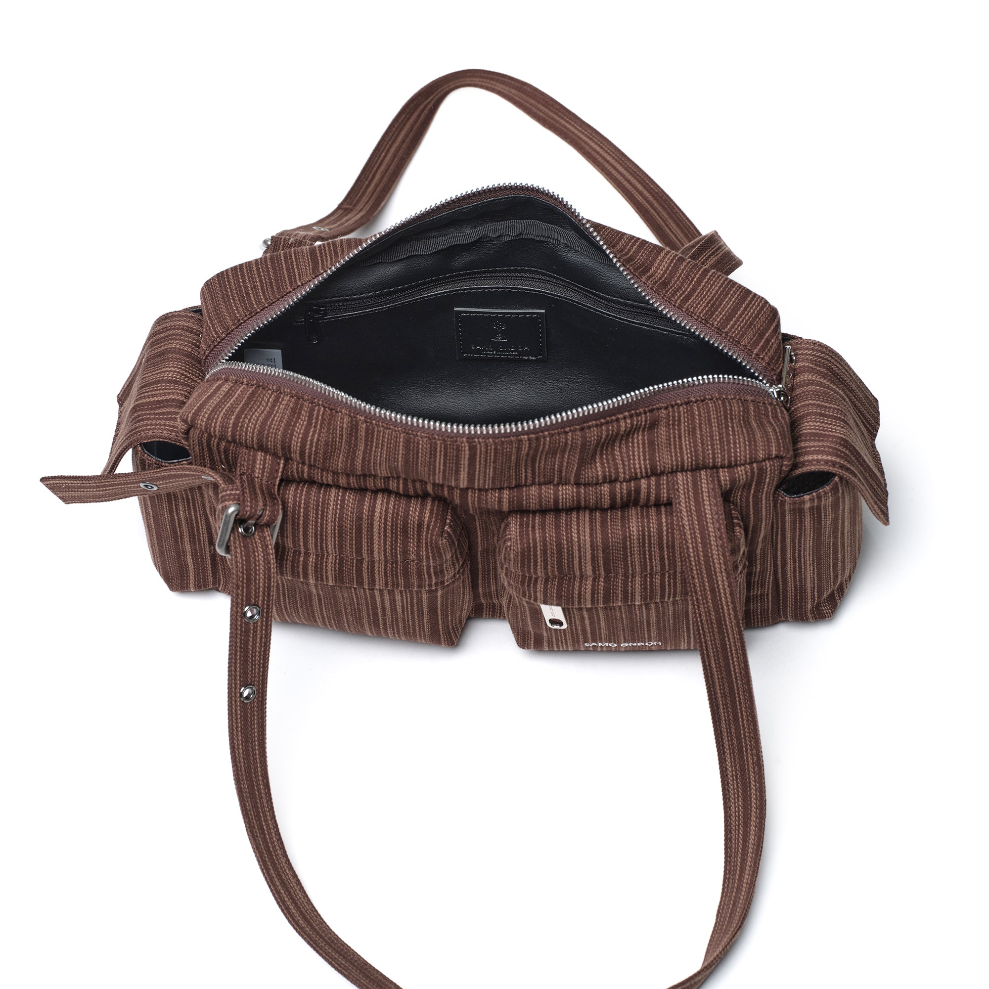 pocket utility bag M stripe brown
