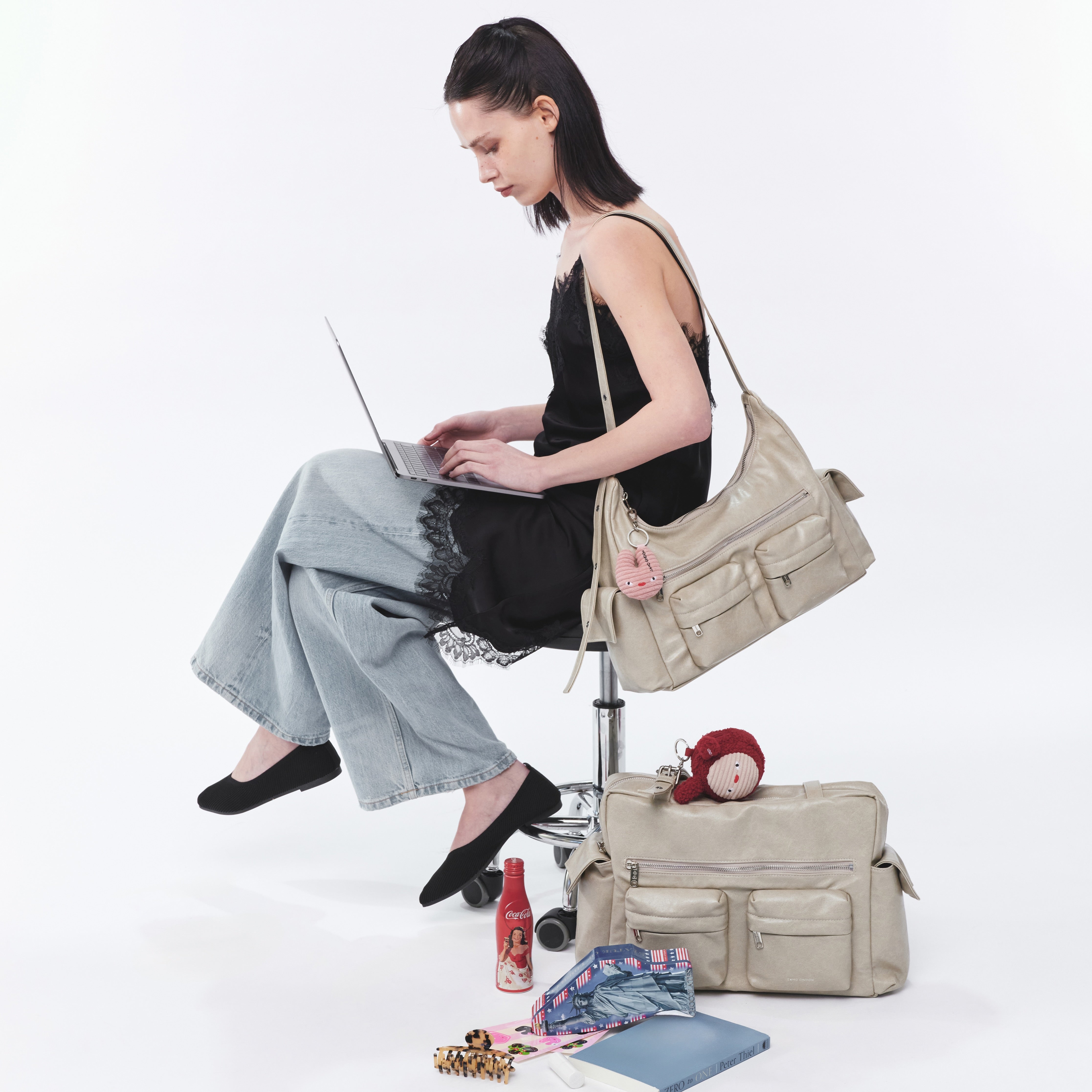 pocket utility bag L veg cream