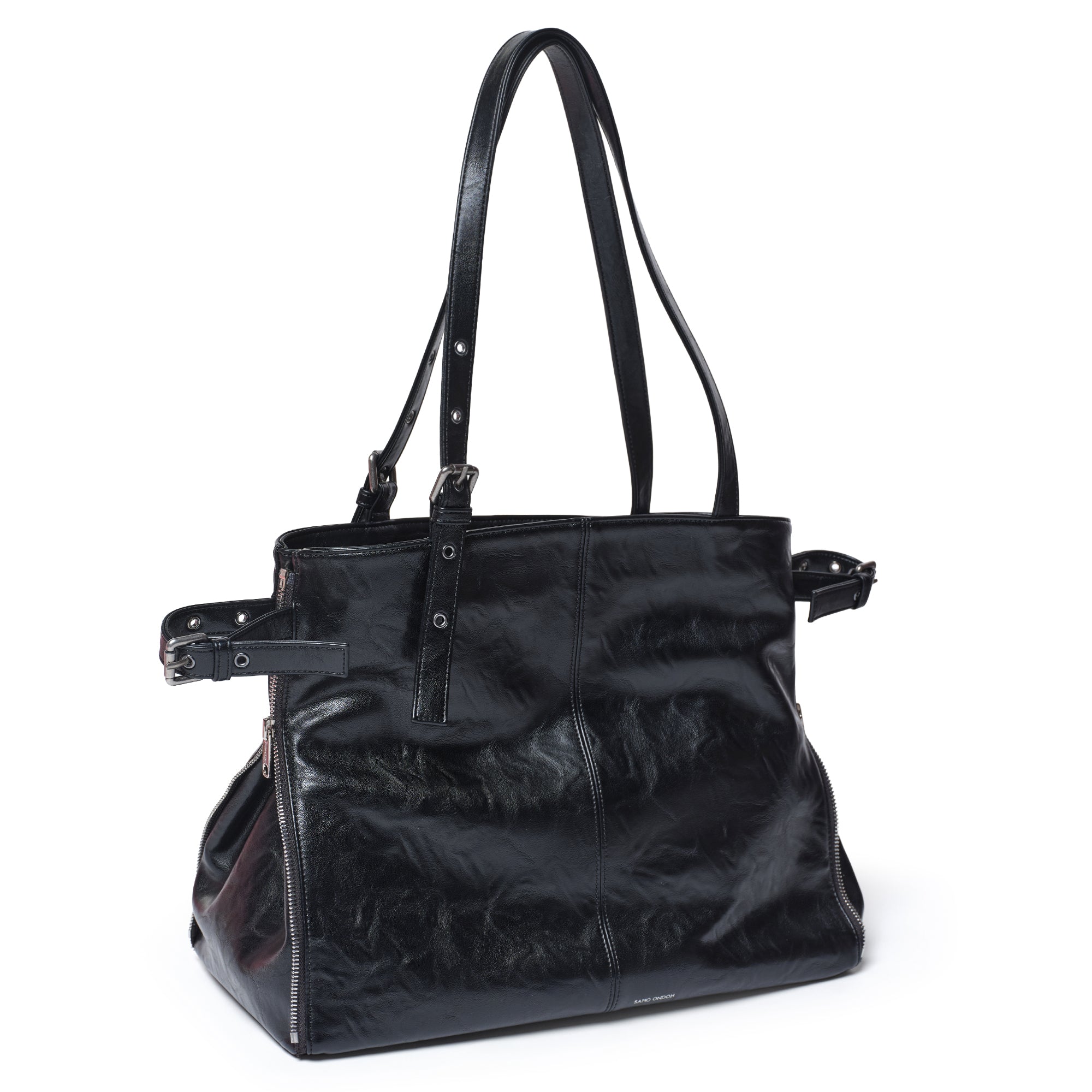 zipper shopper bag L baked black