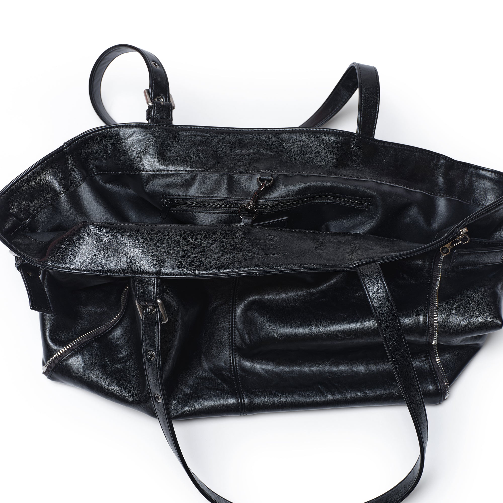 zipper shopper bag L baked black