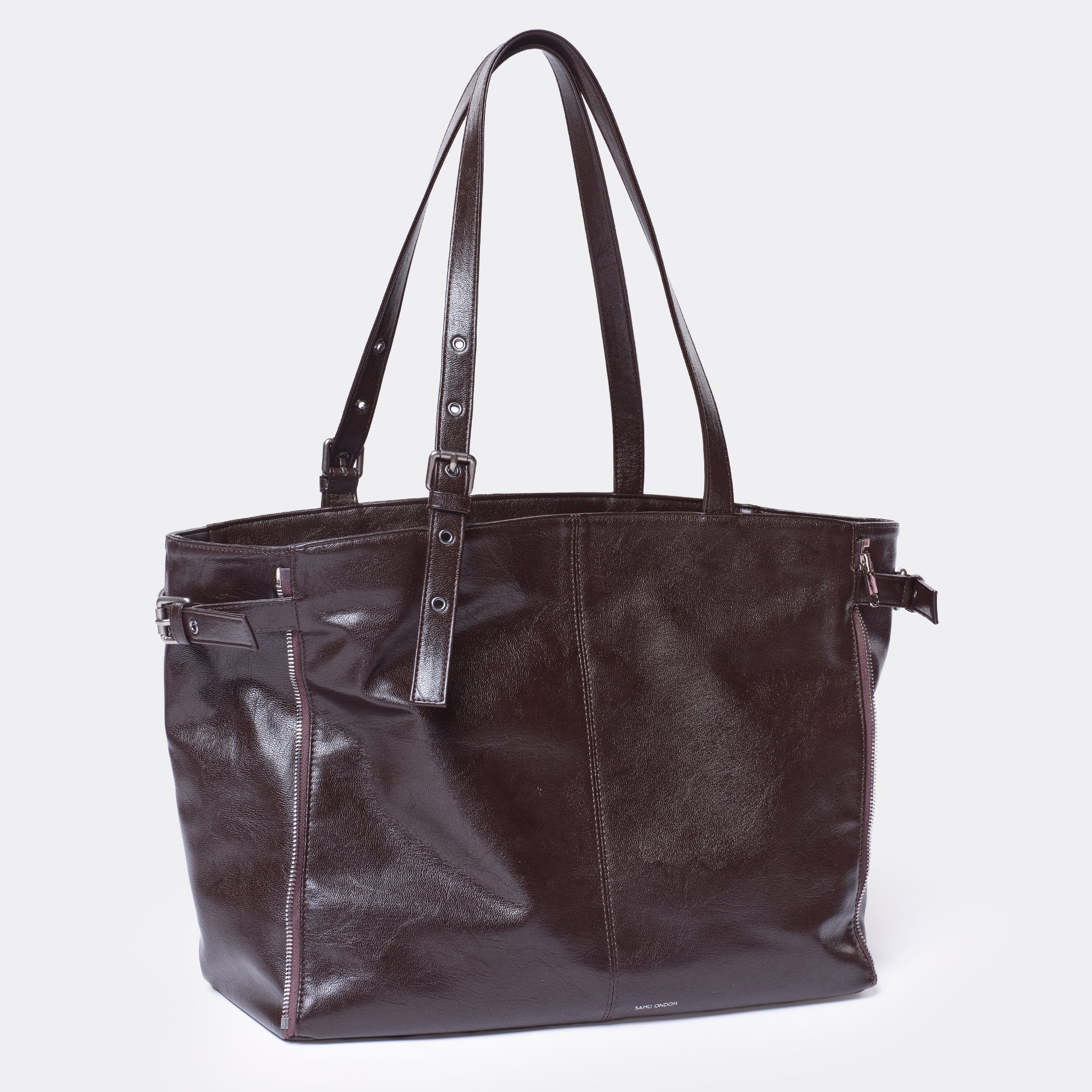 zipper shopper bag L goat chocolate