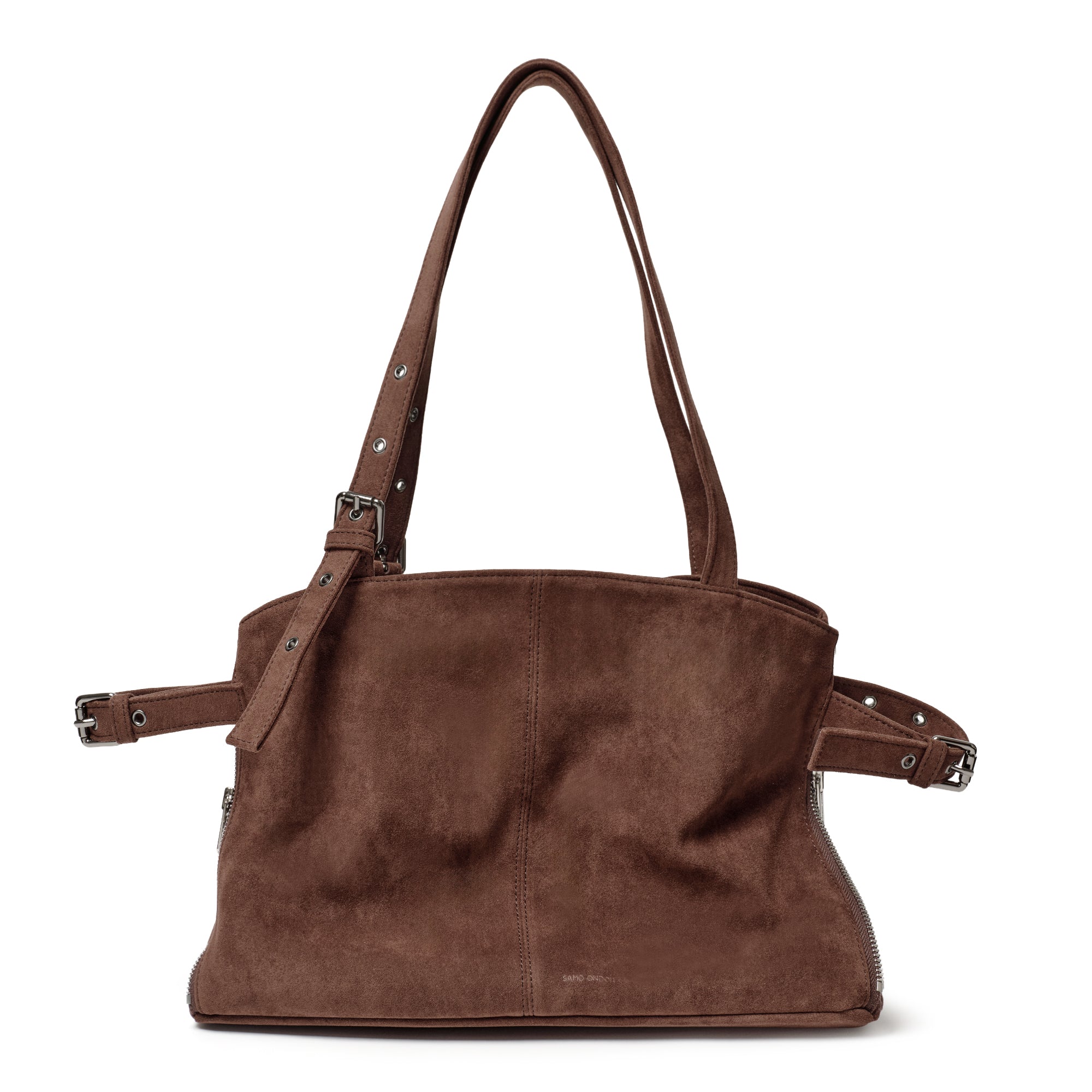 zipper shopper bag M suede brown