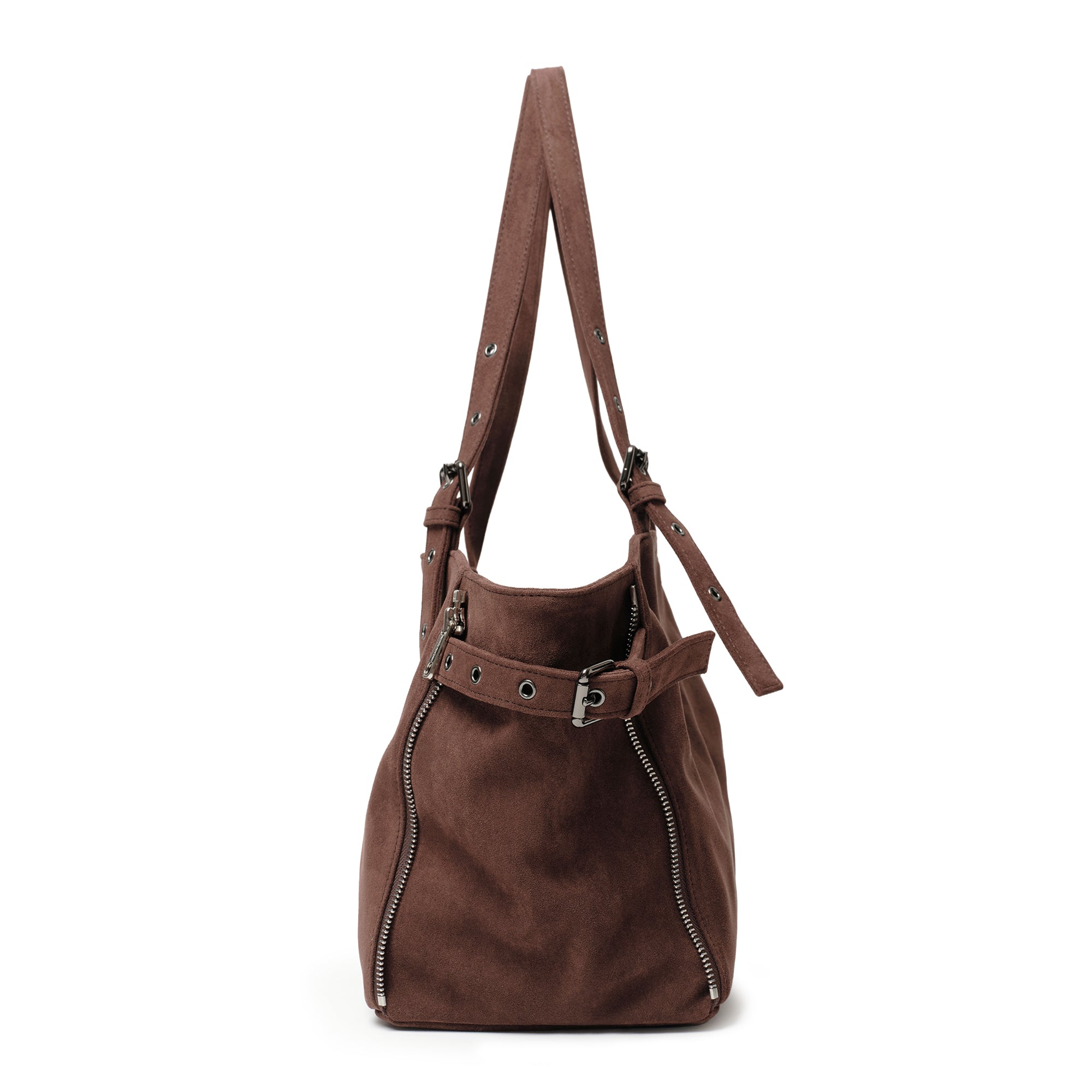 zipper shopper bag M suede brown
