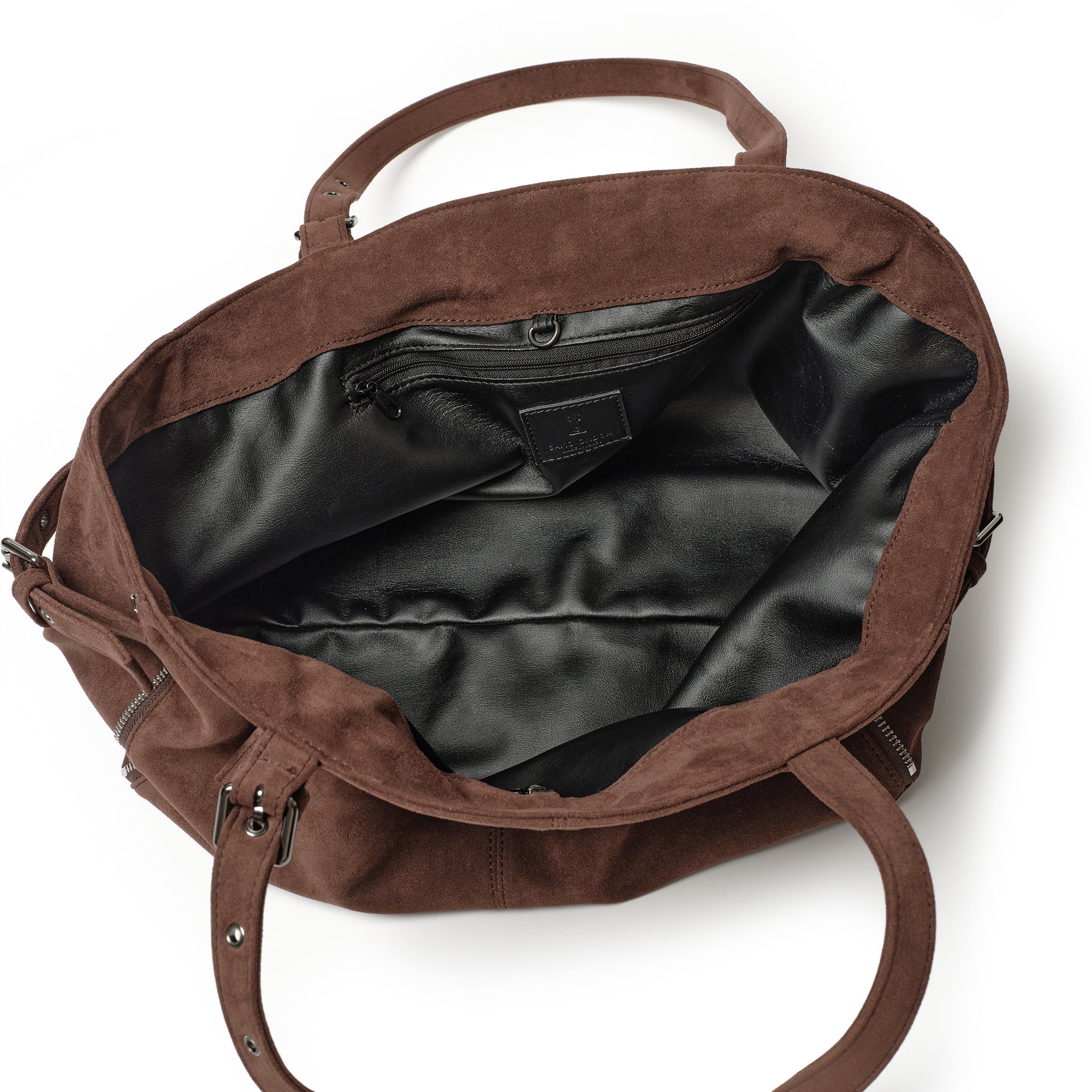 zipper shopper bag M suede brown