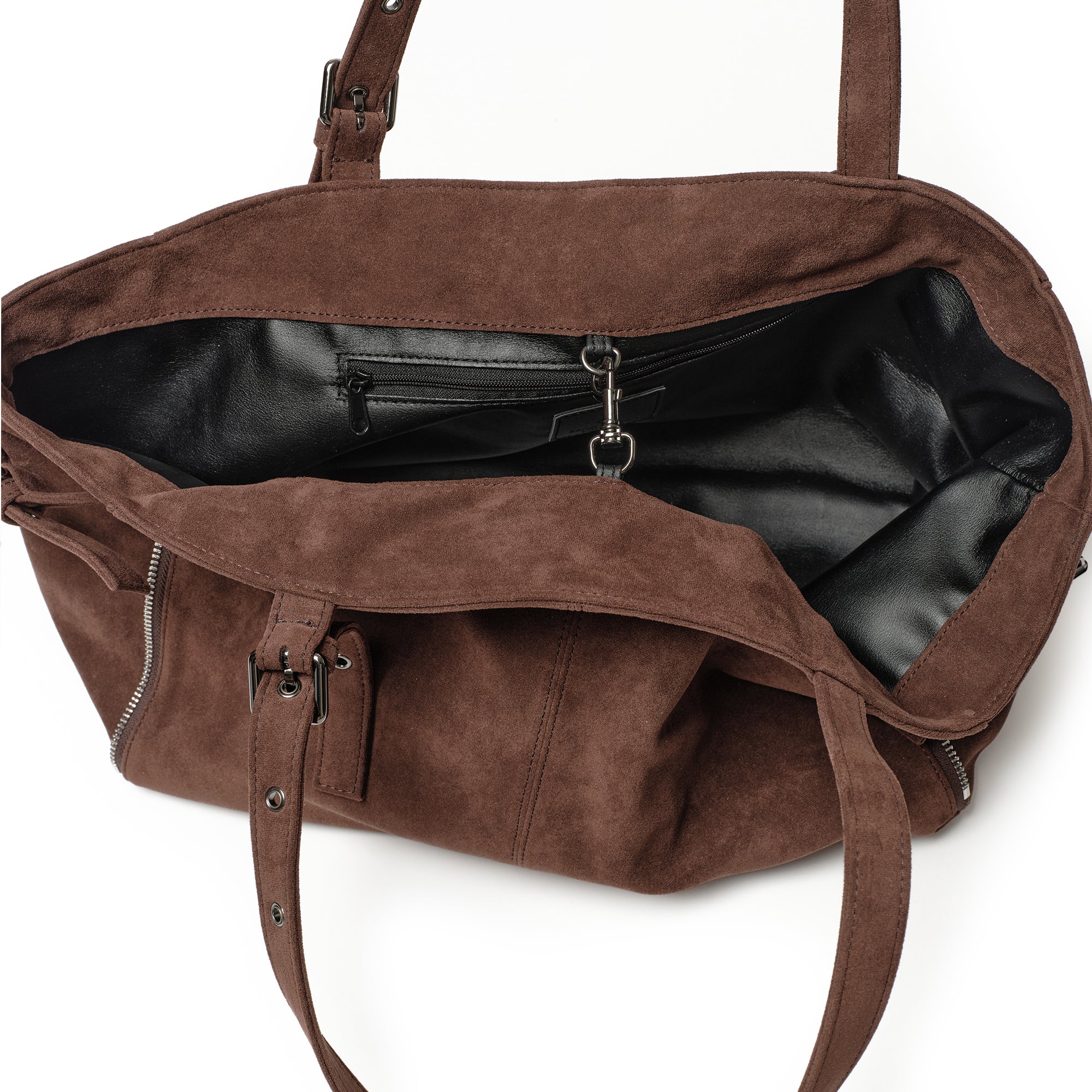zipper shopper bag M suede brown