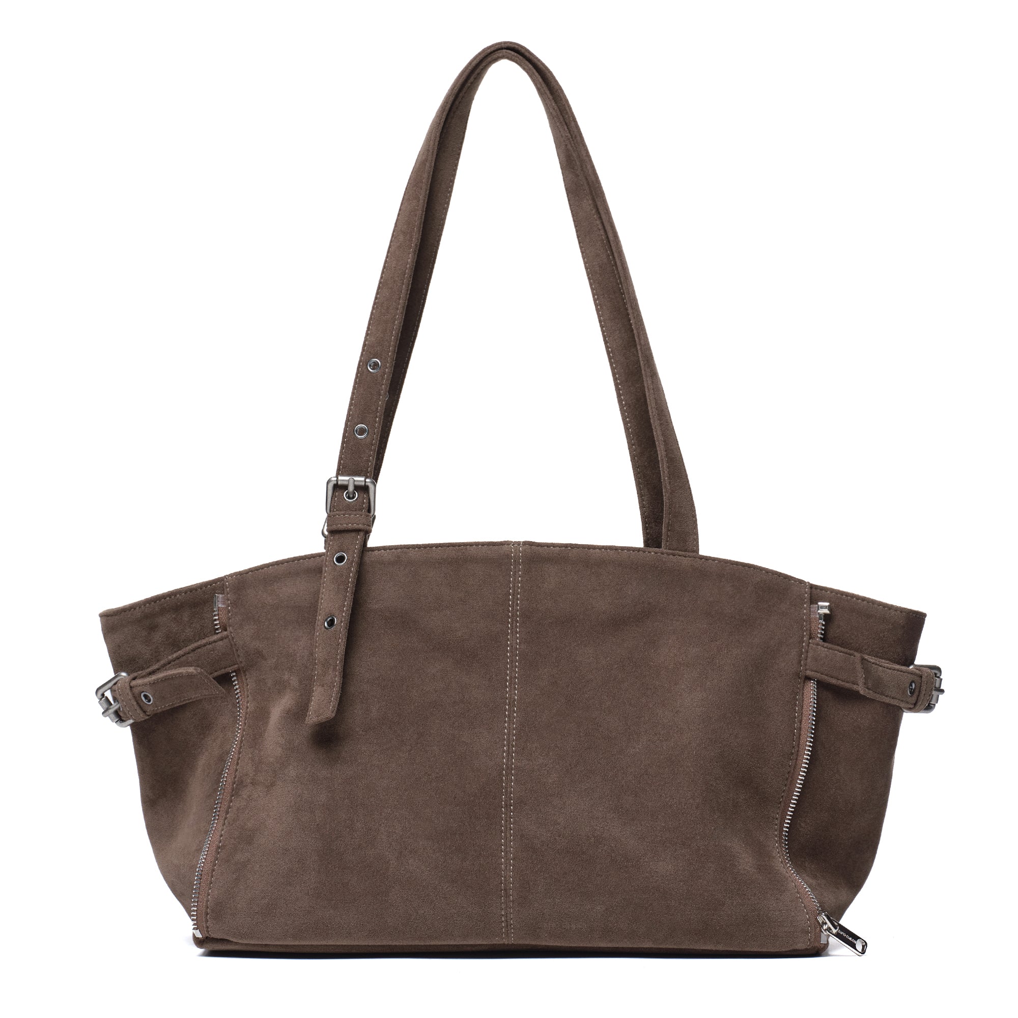 zipper shopper bag M suede khaki gray