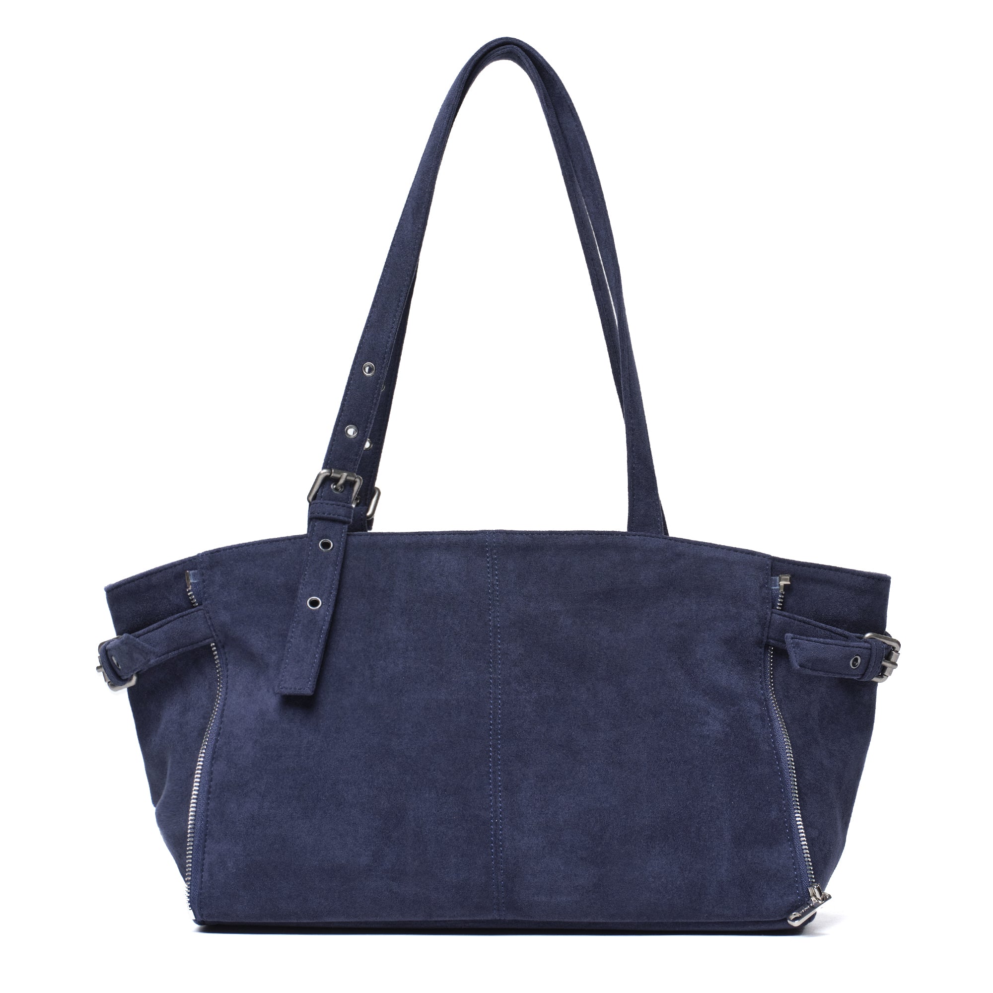 zipper shopper bag M suede navy