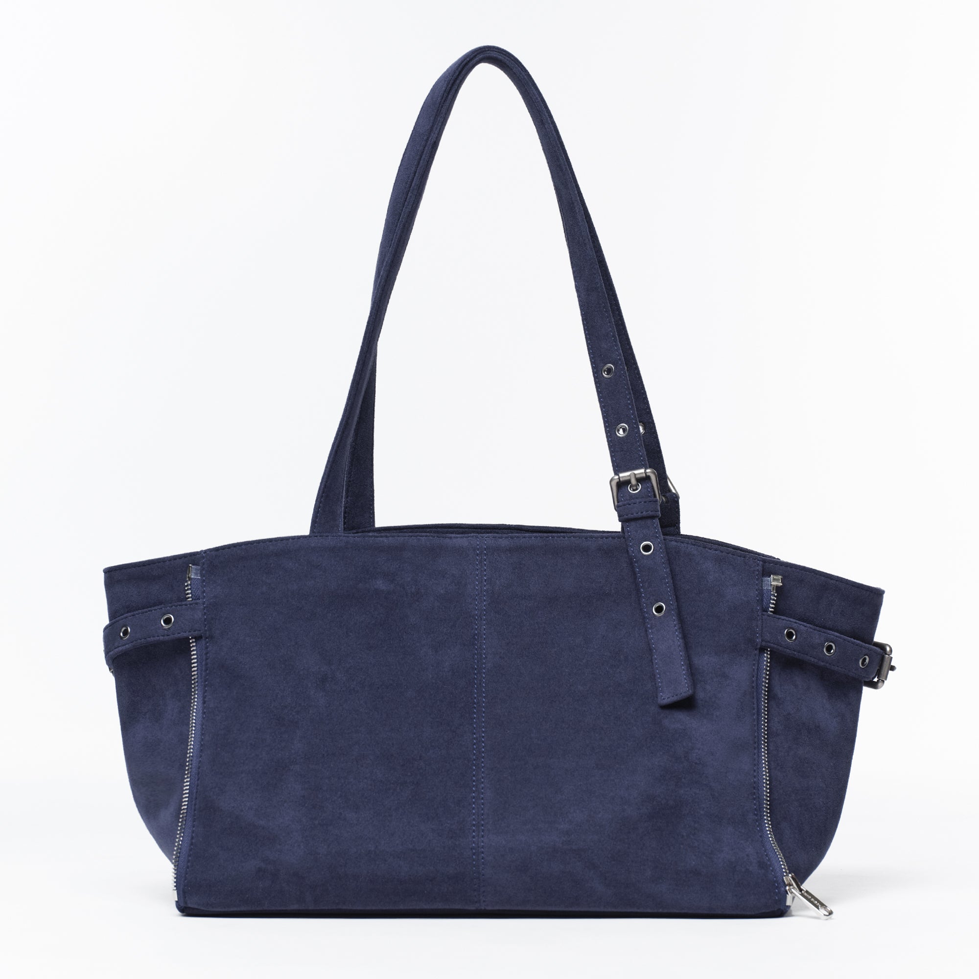 zipper shopper bag M suede navy