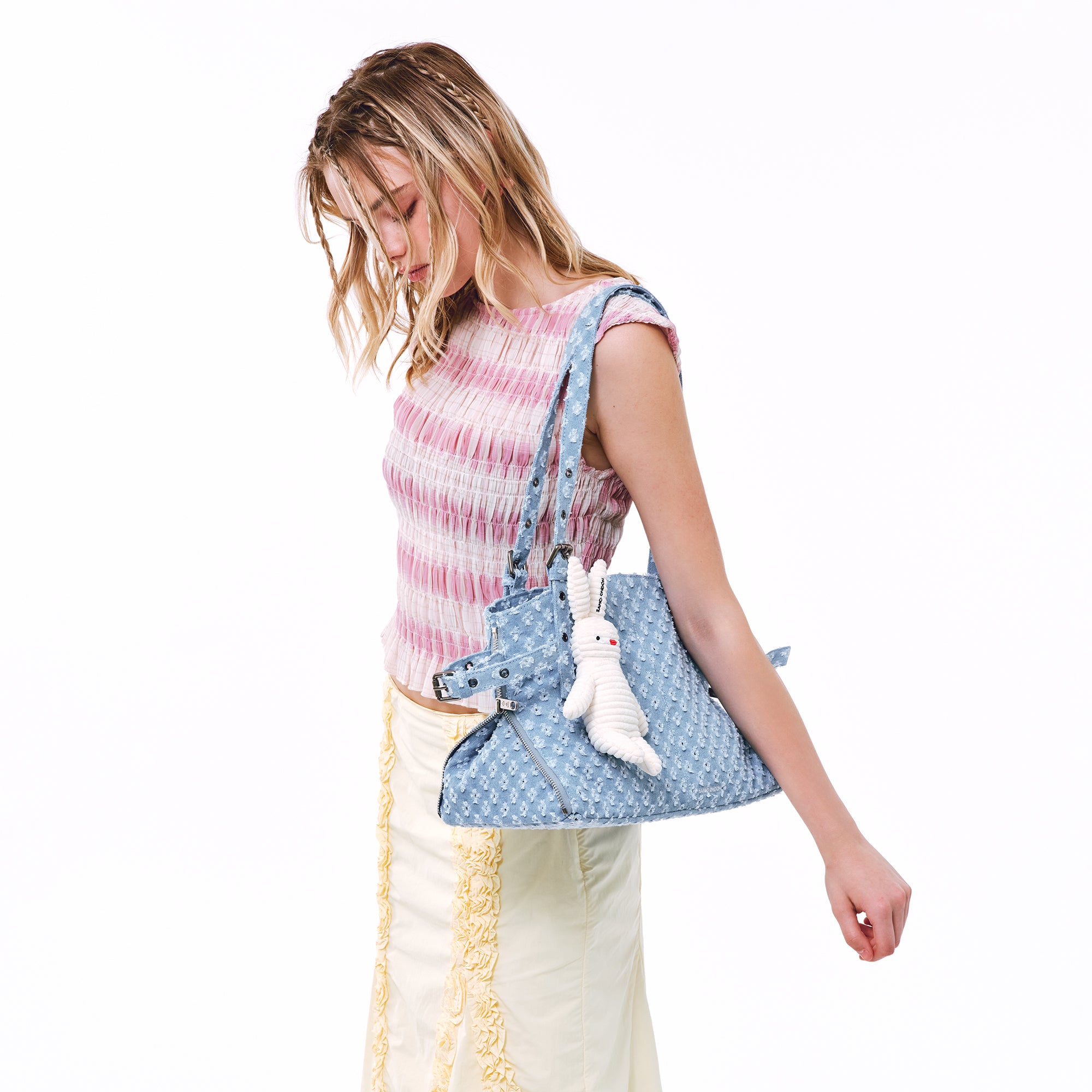 (restock soon) zipper shopper bag M punching blue