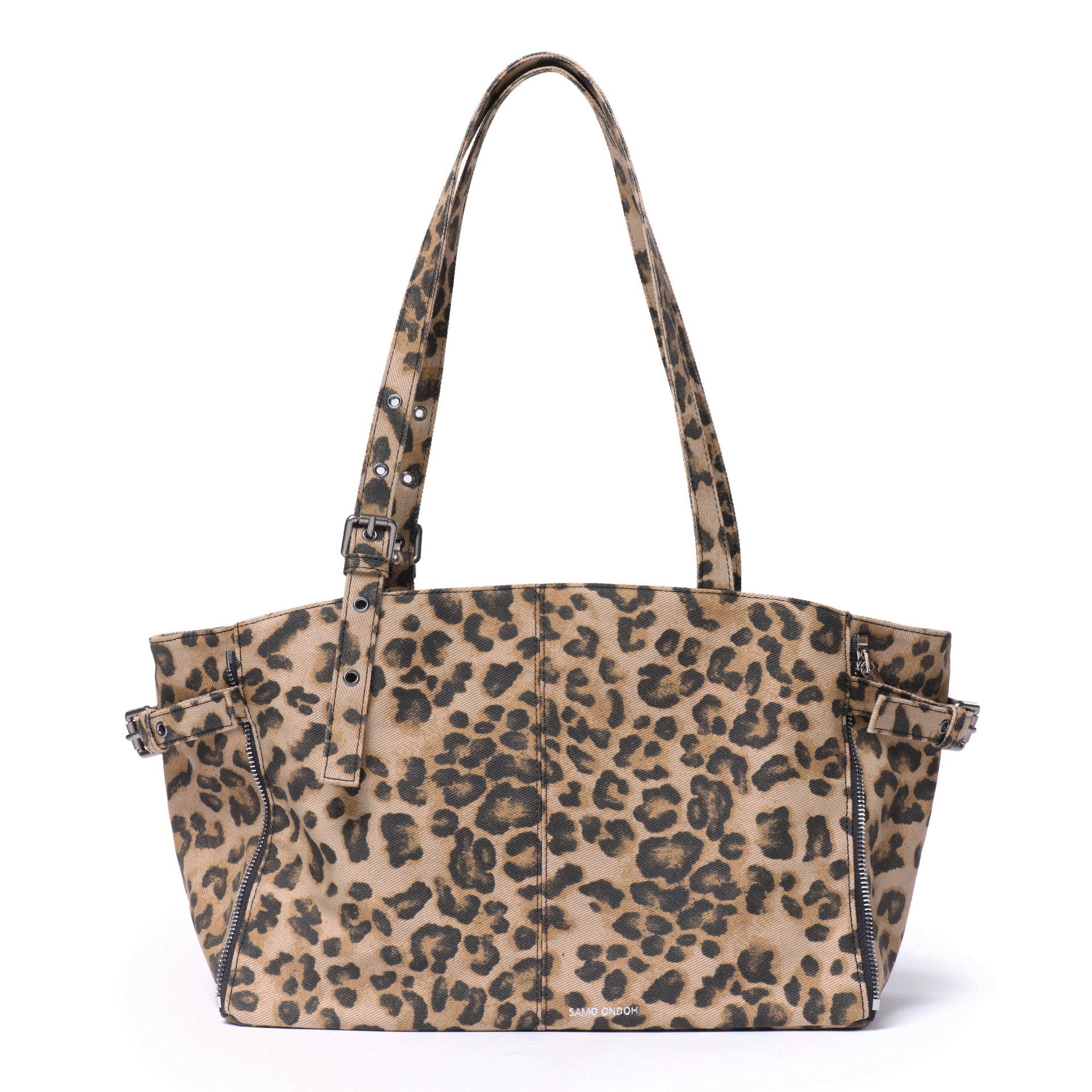 zipper shopper bag M denim leopard