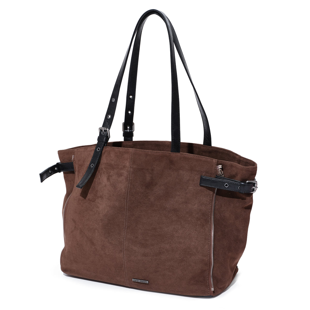 (re-designed) zipper shopper bag L suede brown