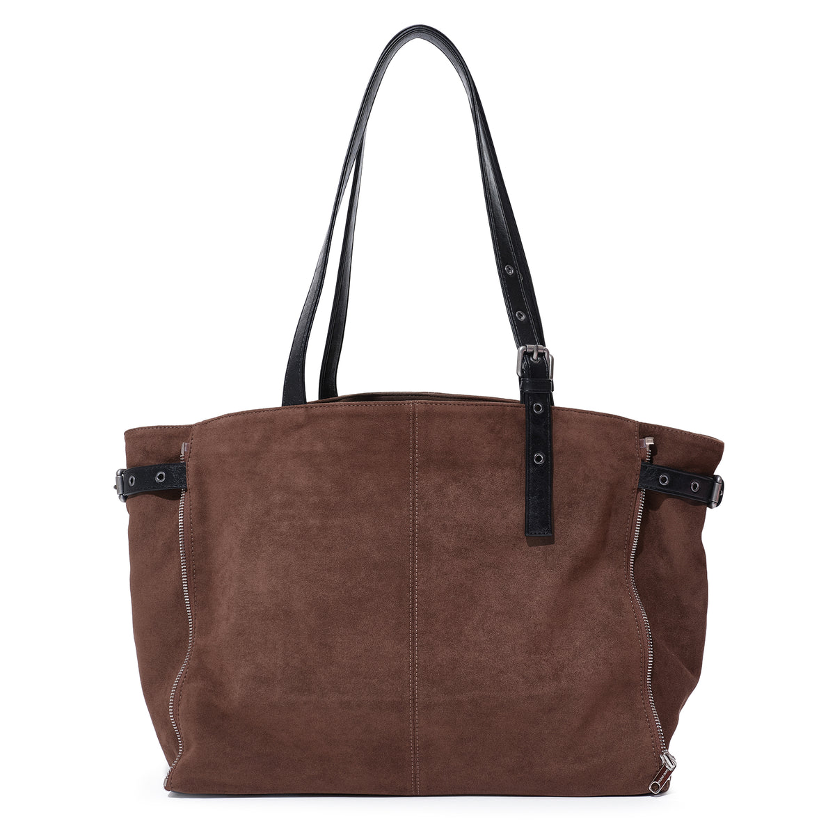 (re-designed) zipper shopper bag L suede brown