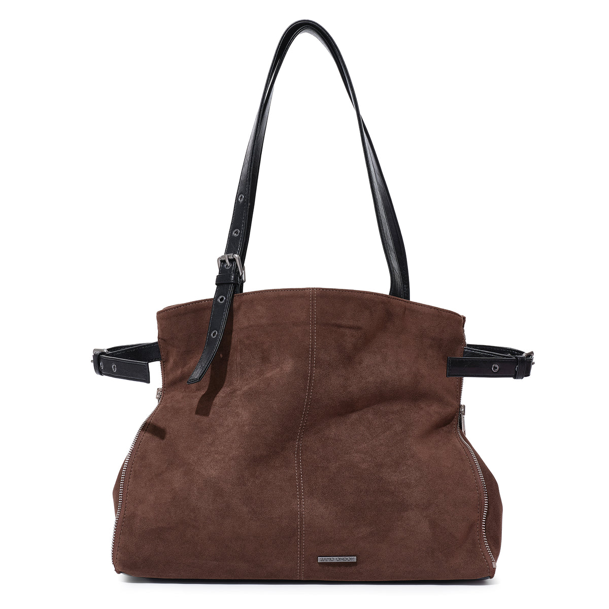 (re-designed) zipper shopper bag L suede brown