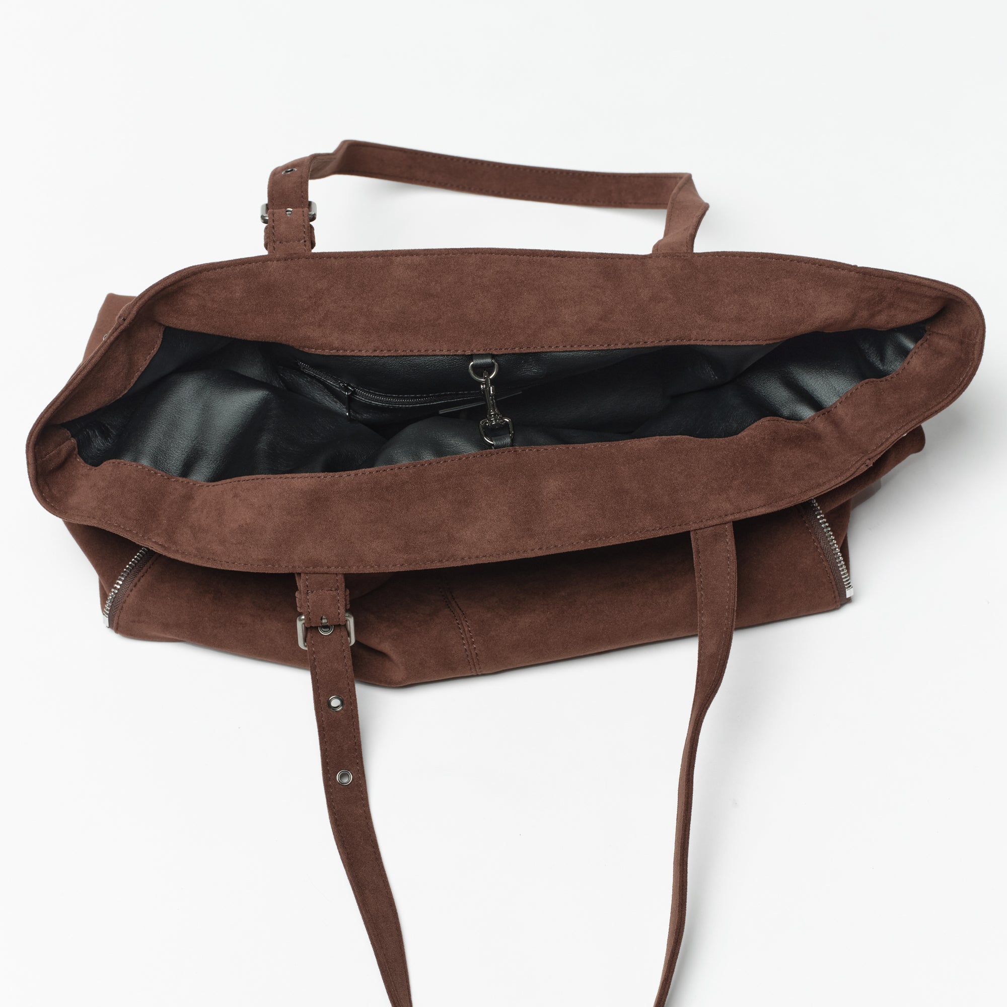 zipper shopper bag L suede brown