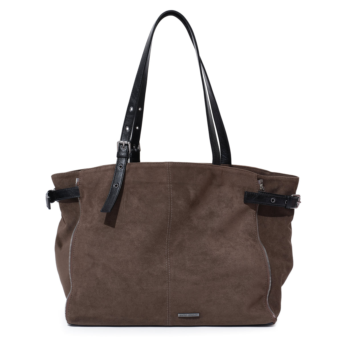 (re-designed) zipper shopper bag L suede khakigray