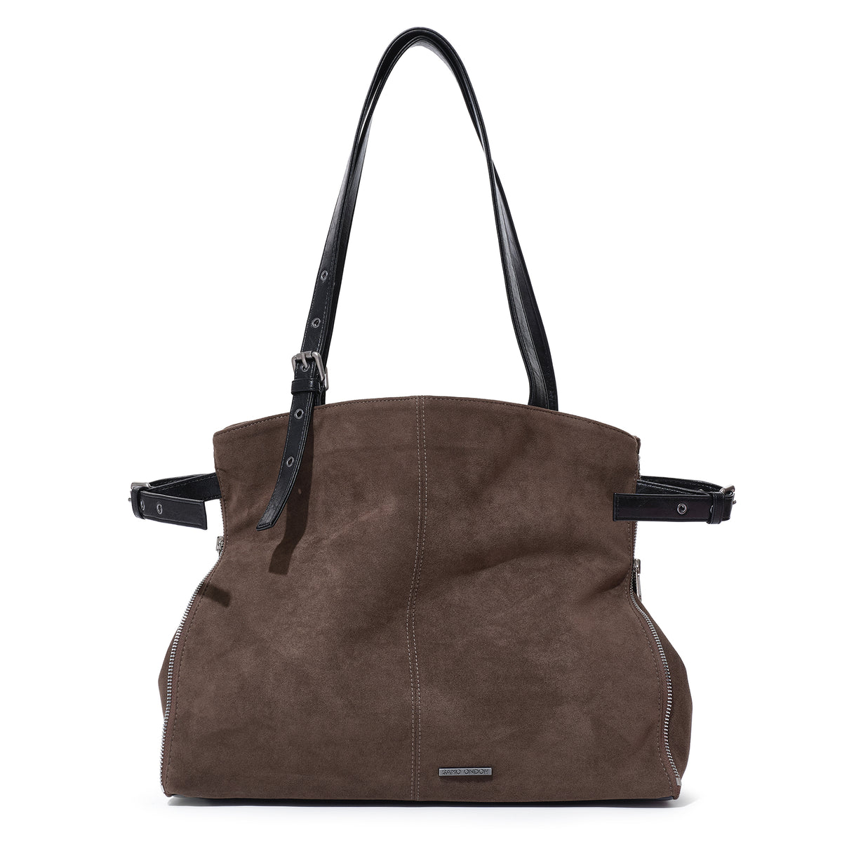 (re-designed) zipper shopper bag L suede khakigray