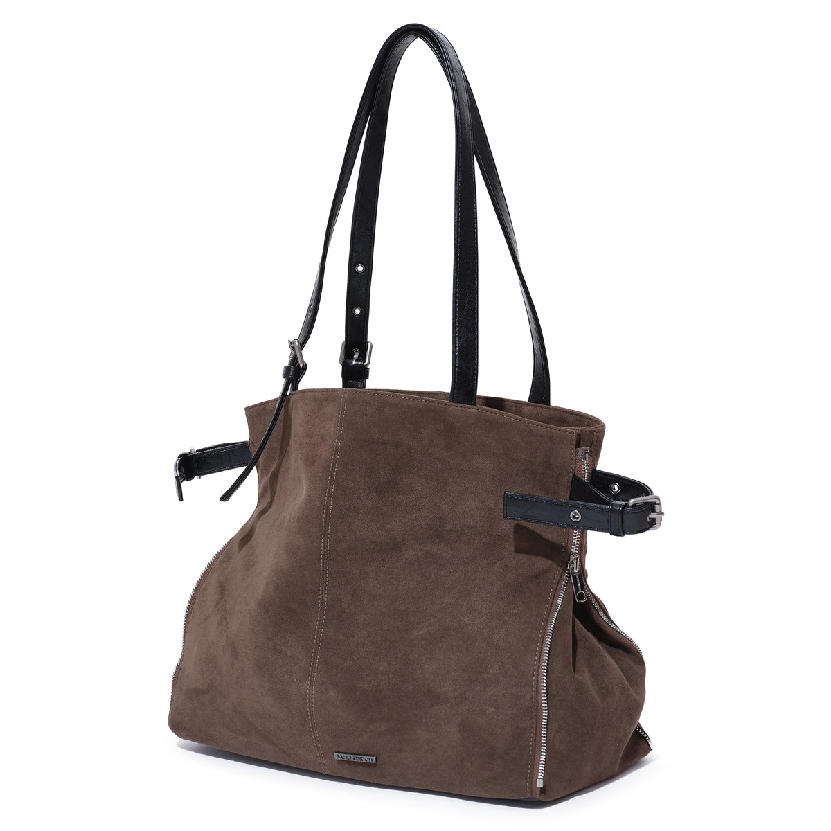 (re-designed) zipper shopper bag L suede khakigray