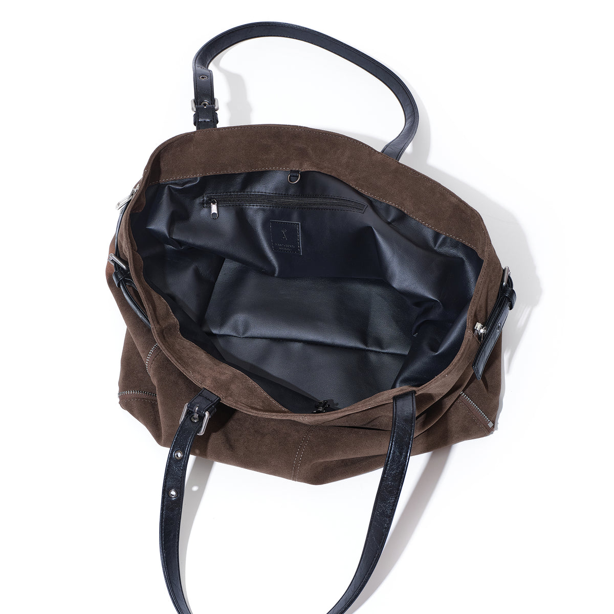 (re-designed) zipper shopper bag L suede khakigray