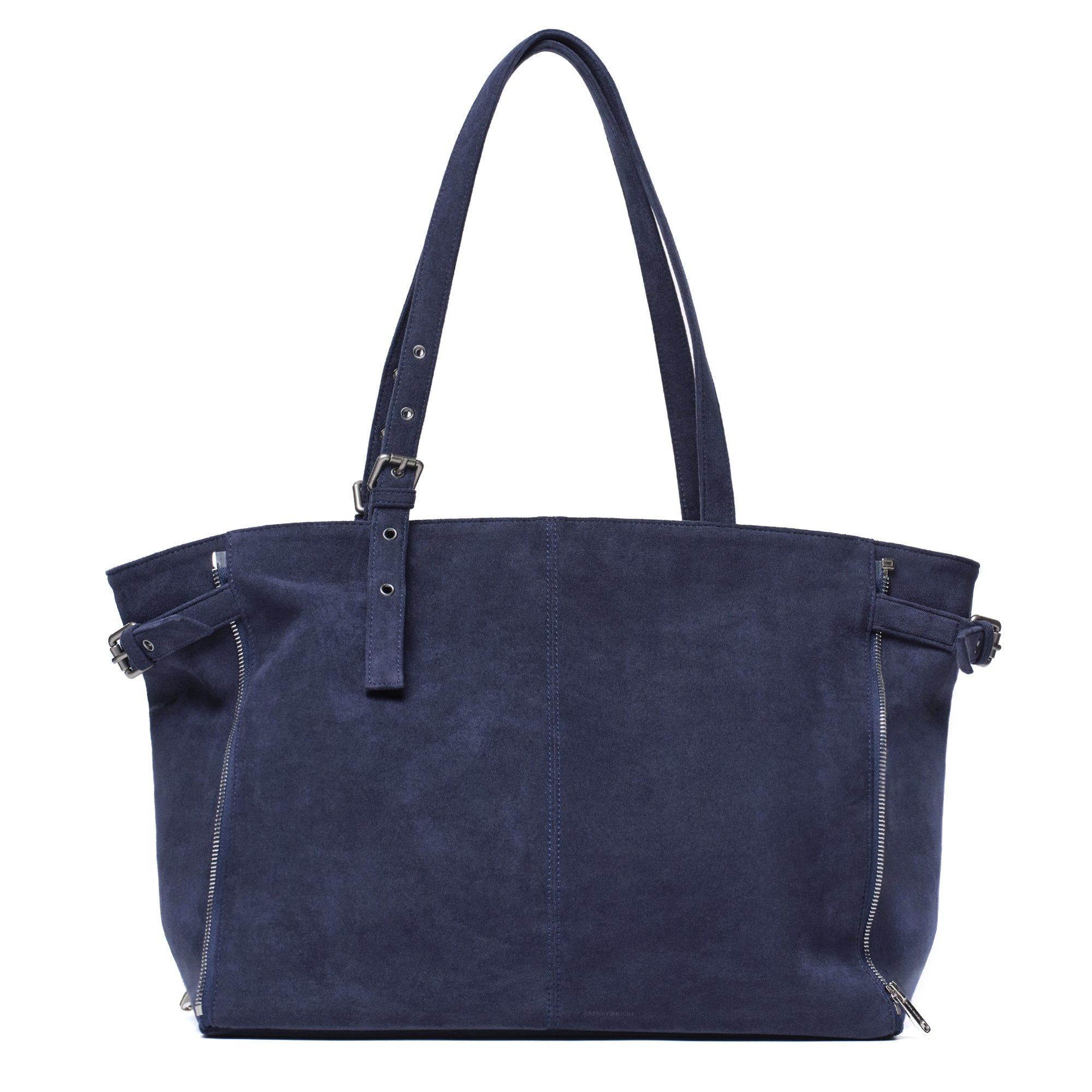 zipper shopper bag L suede navy