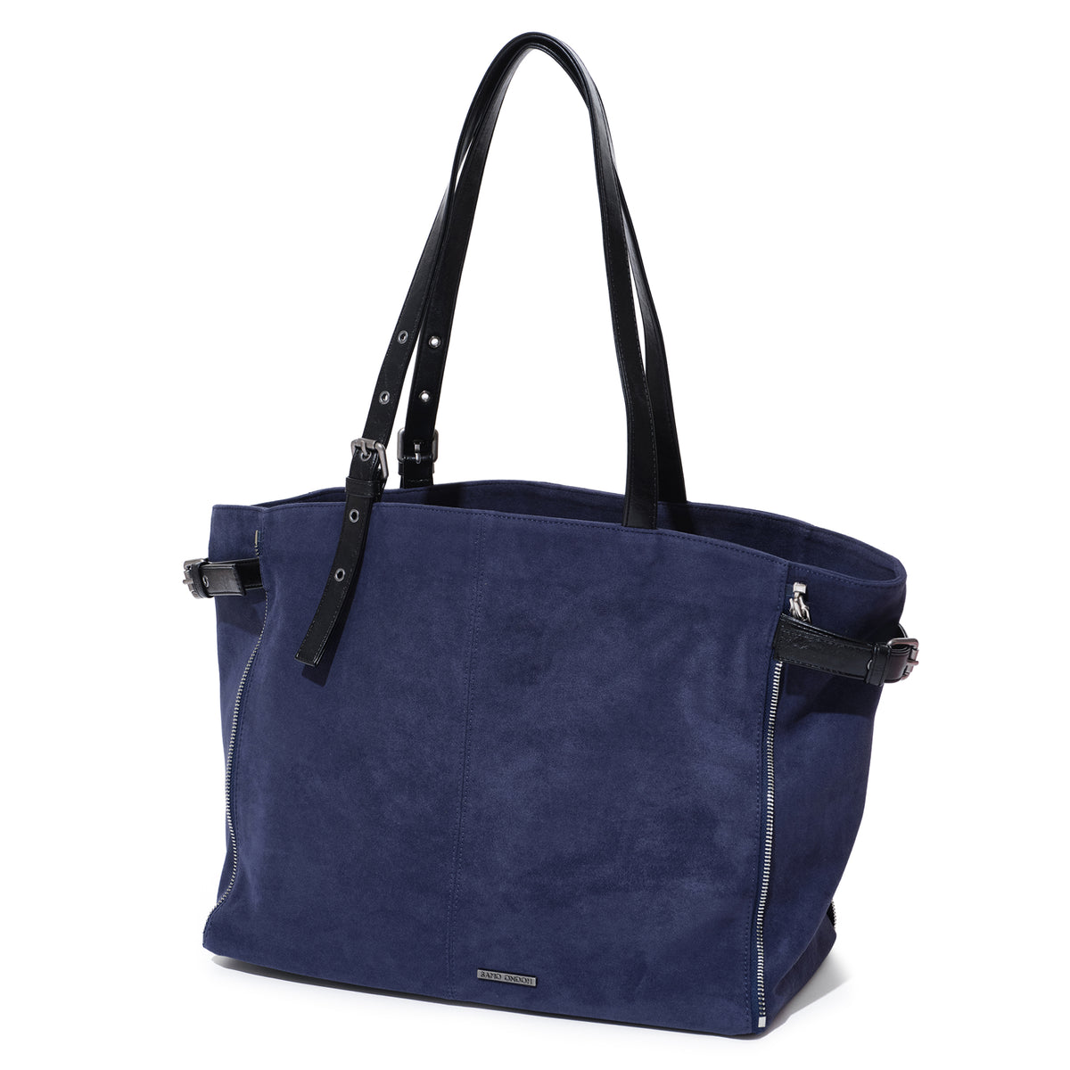(re-designed) zipper shopper bag L suede navy