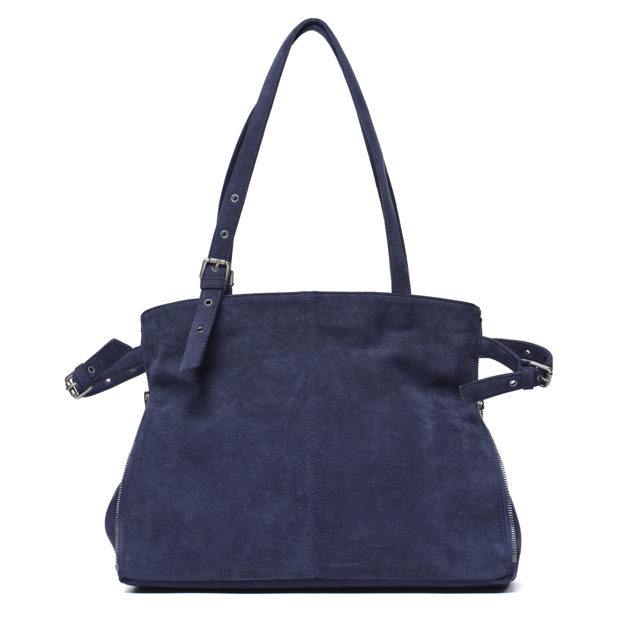 zipper shopper bag L suede navy
