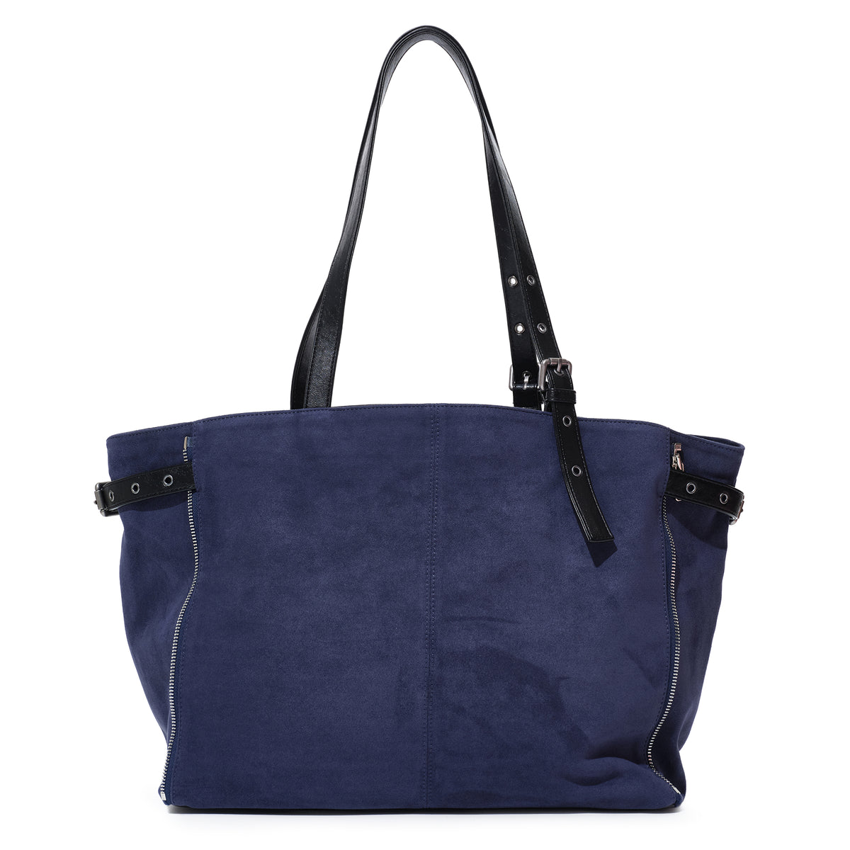(re-designed) zipper shopper bag L suede navy