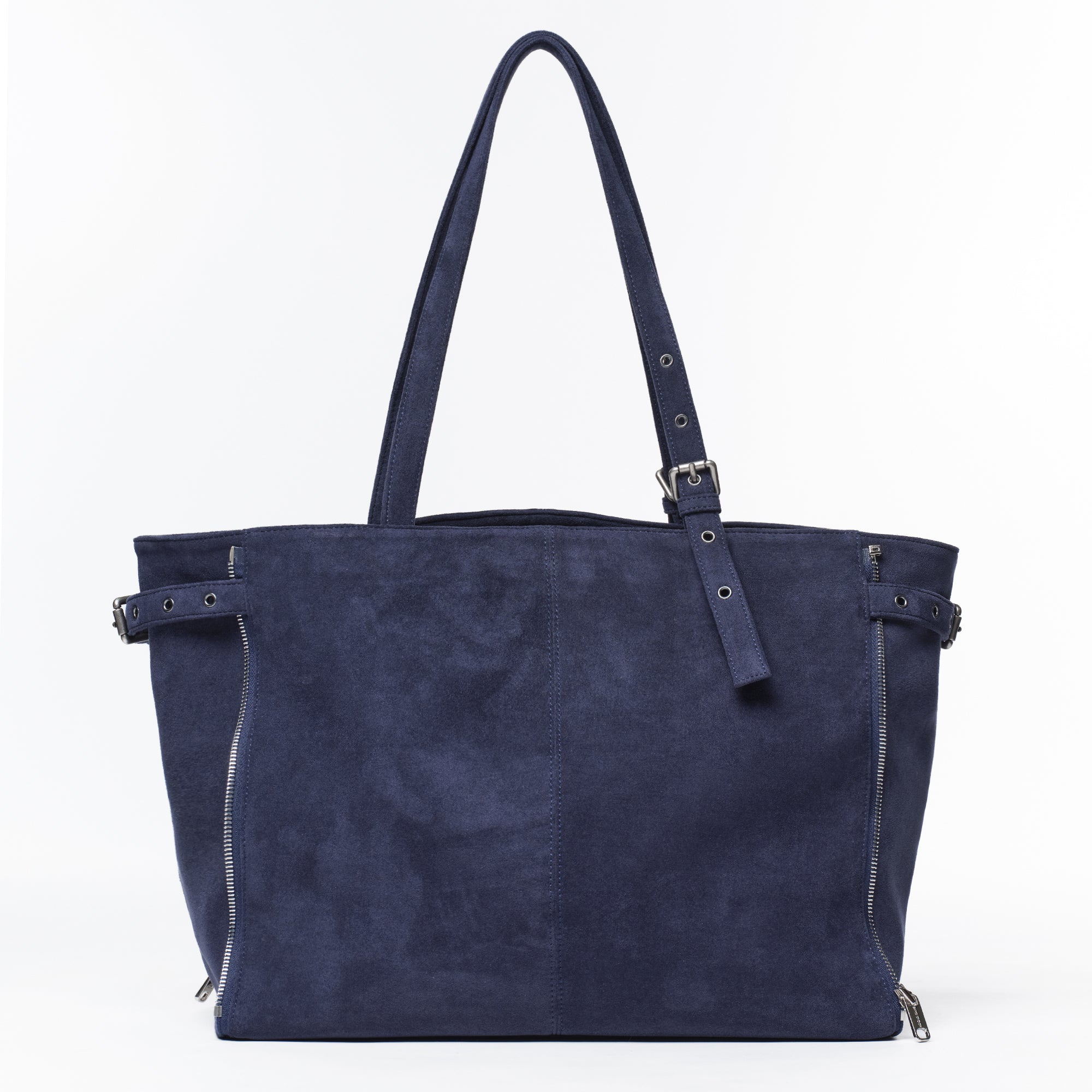 zipper shopper bag L suede navy