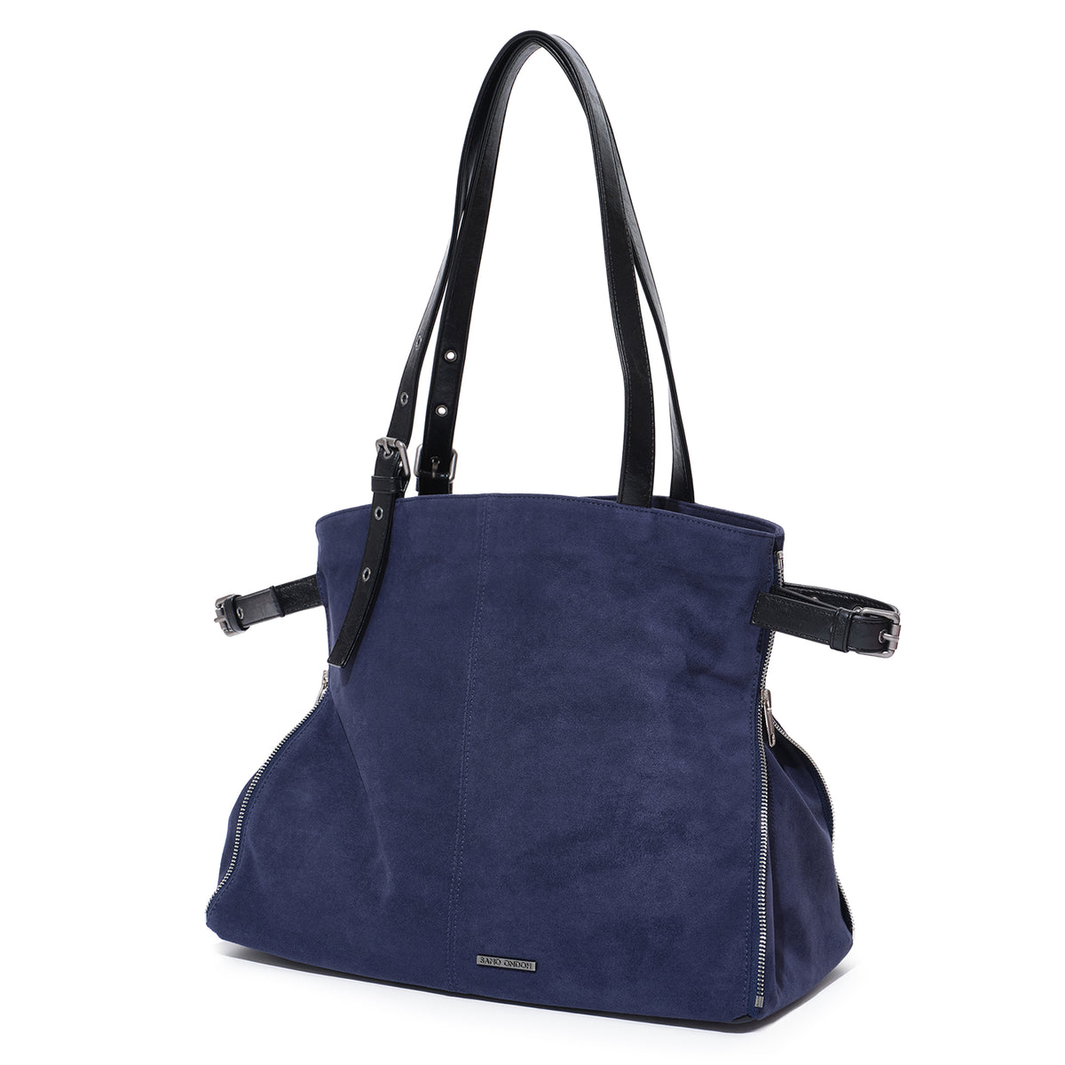 (re-designed) zipper shopper bag L suede navy