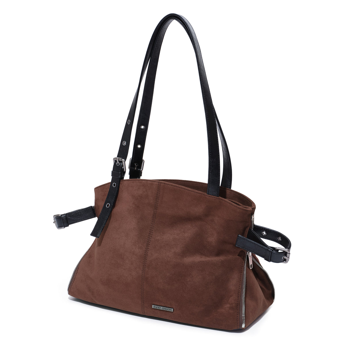 (re-designed) zipper shopper bag M suede brown