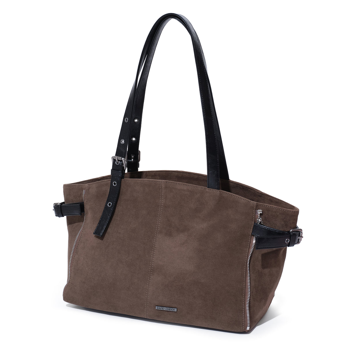 (re-designed) zipper shopper bag M suede khakigray