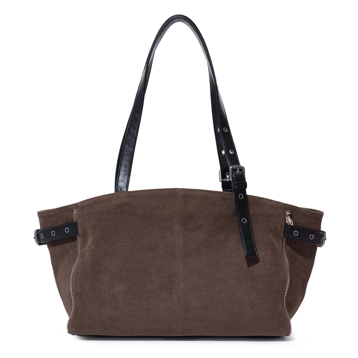 (re-designed) zipper shopper bag M suede khakigray