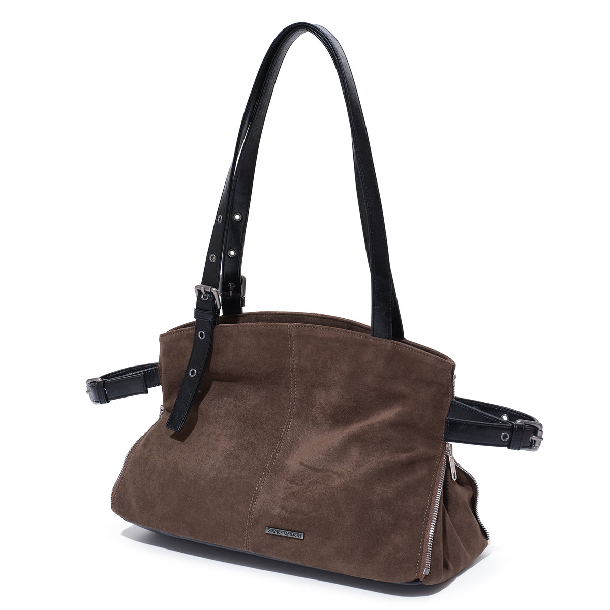 (re-designed) zipper shopper bag M suede khakigray