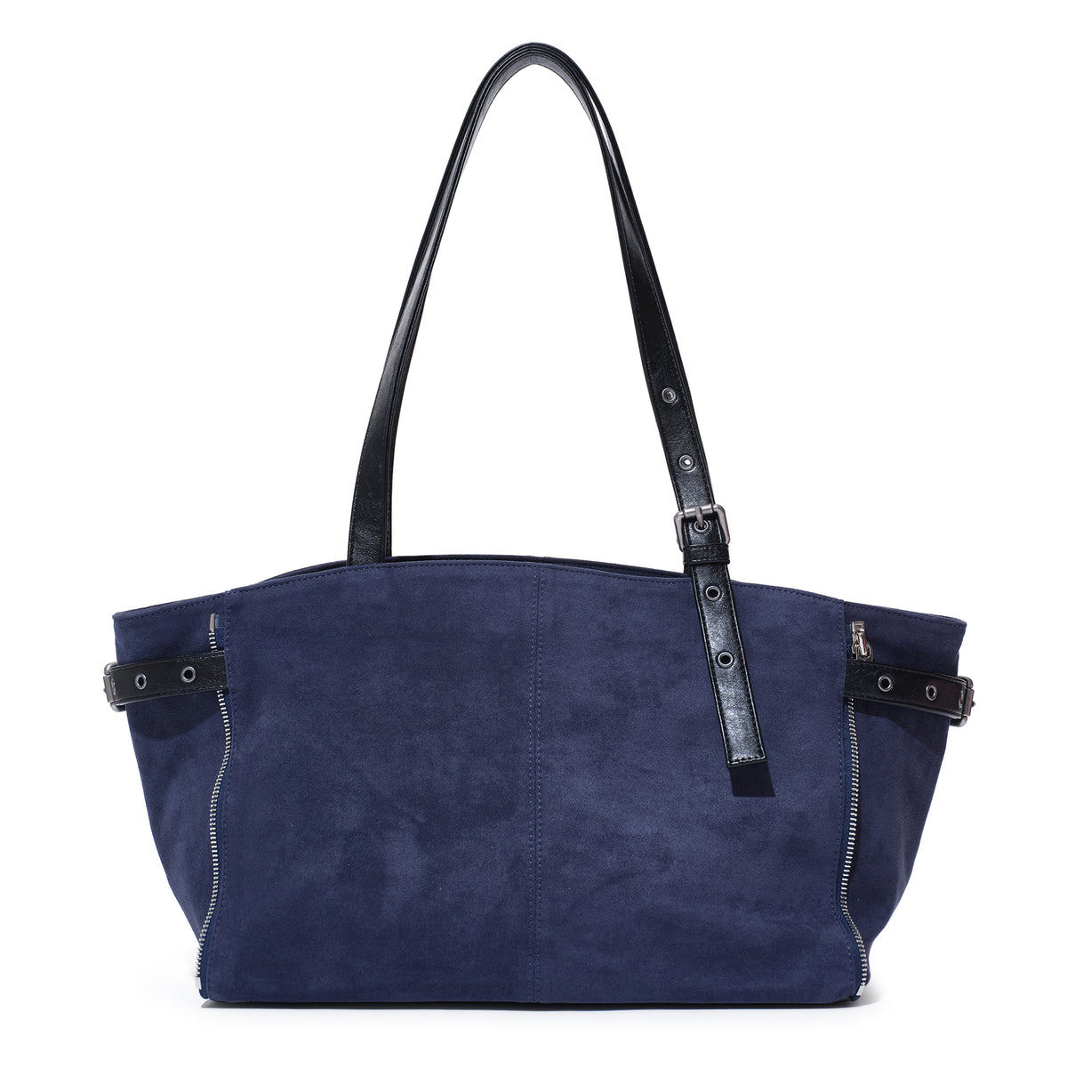 (re-designed) zipper shopper bag M suede navy