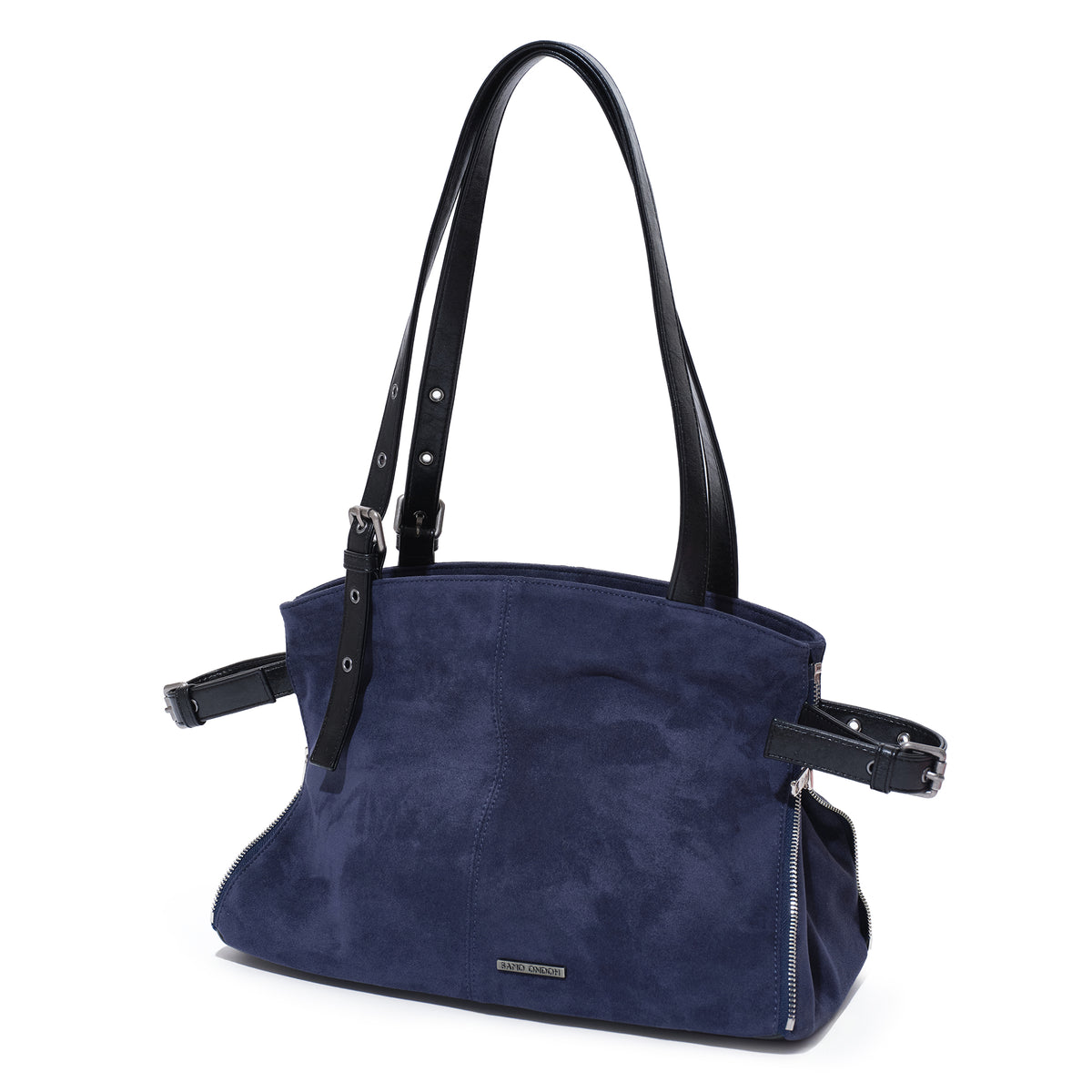 (re-designed) zipper shopper bag M suede navy